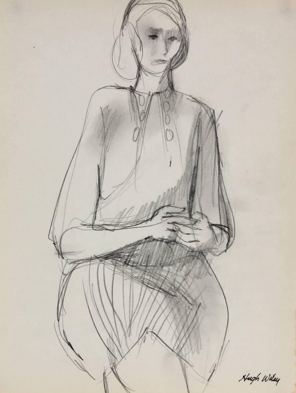 Hugh Wiley Portrait - Drawing of a Seated Woman in Graphite, 1960