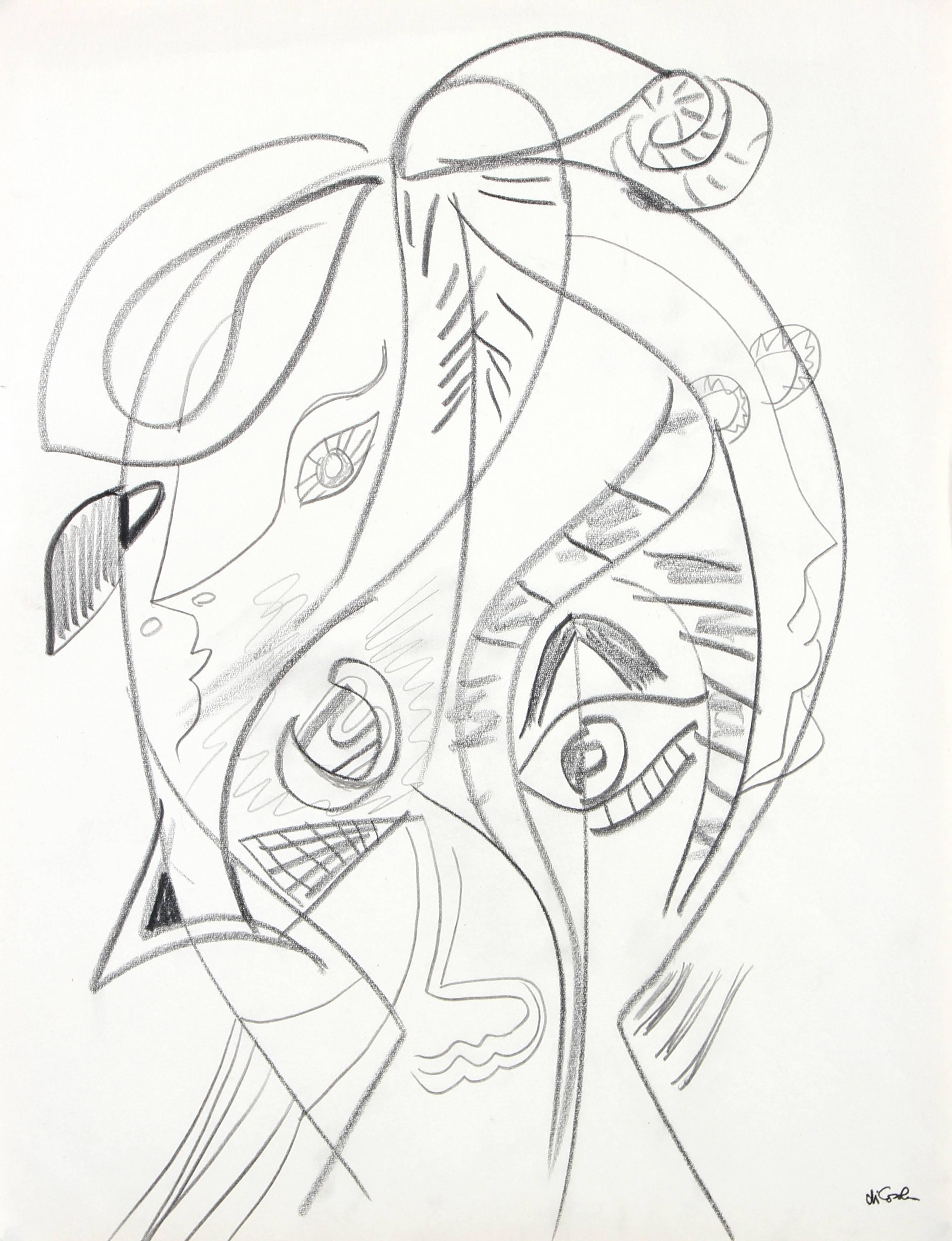Michael di Cosola Abstract Drawing – Abstraktes Porträt der Moderne in Graphit, 20. Jahrhundert