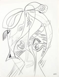 Modernist Abstracted Portrait in Graphite, 20th Century