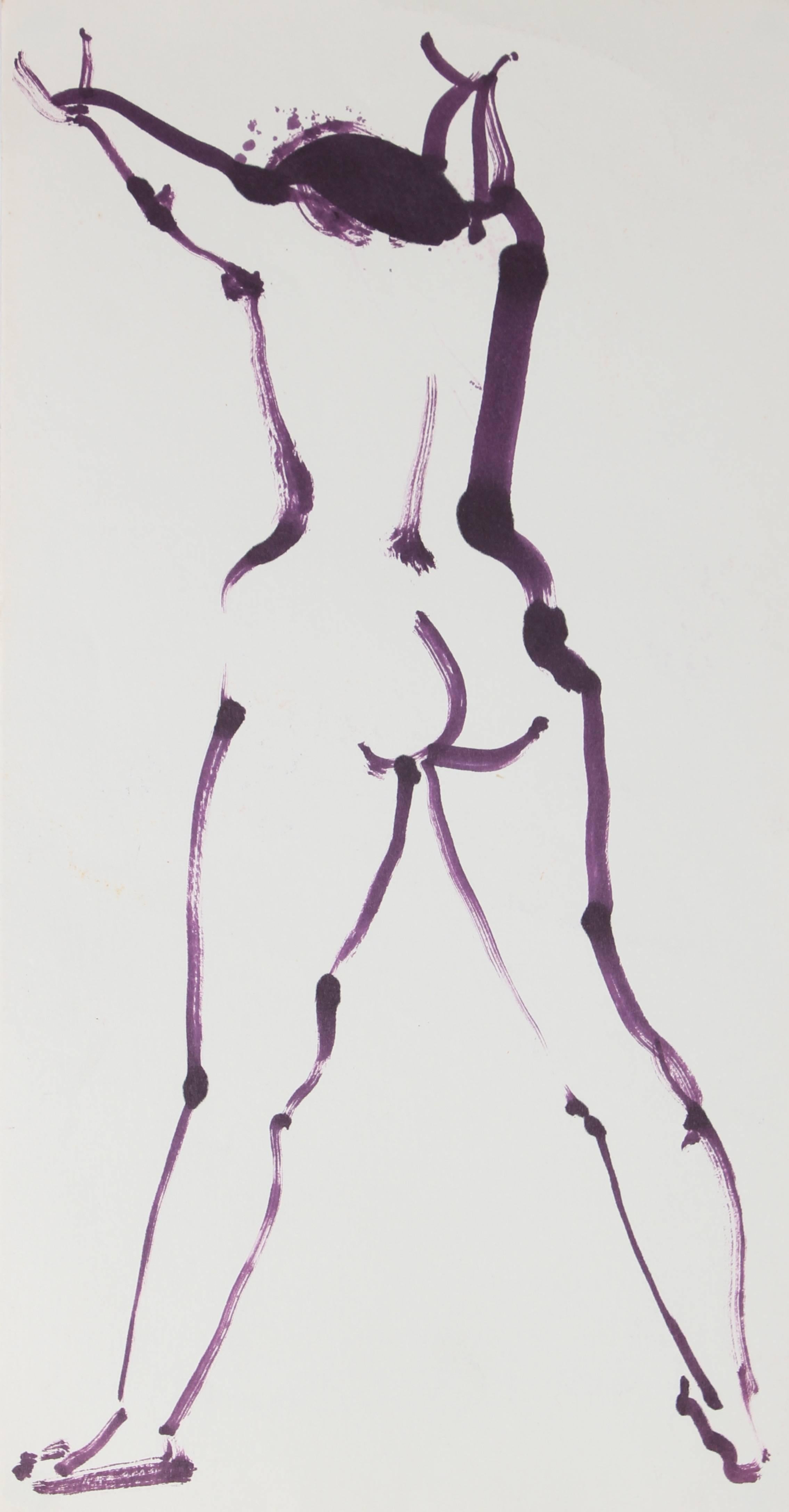 Modernist Nude in Purple Ink, 20th Century - Art by Rip Matteson