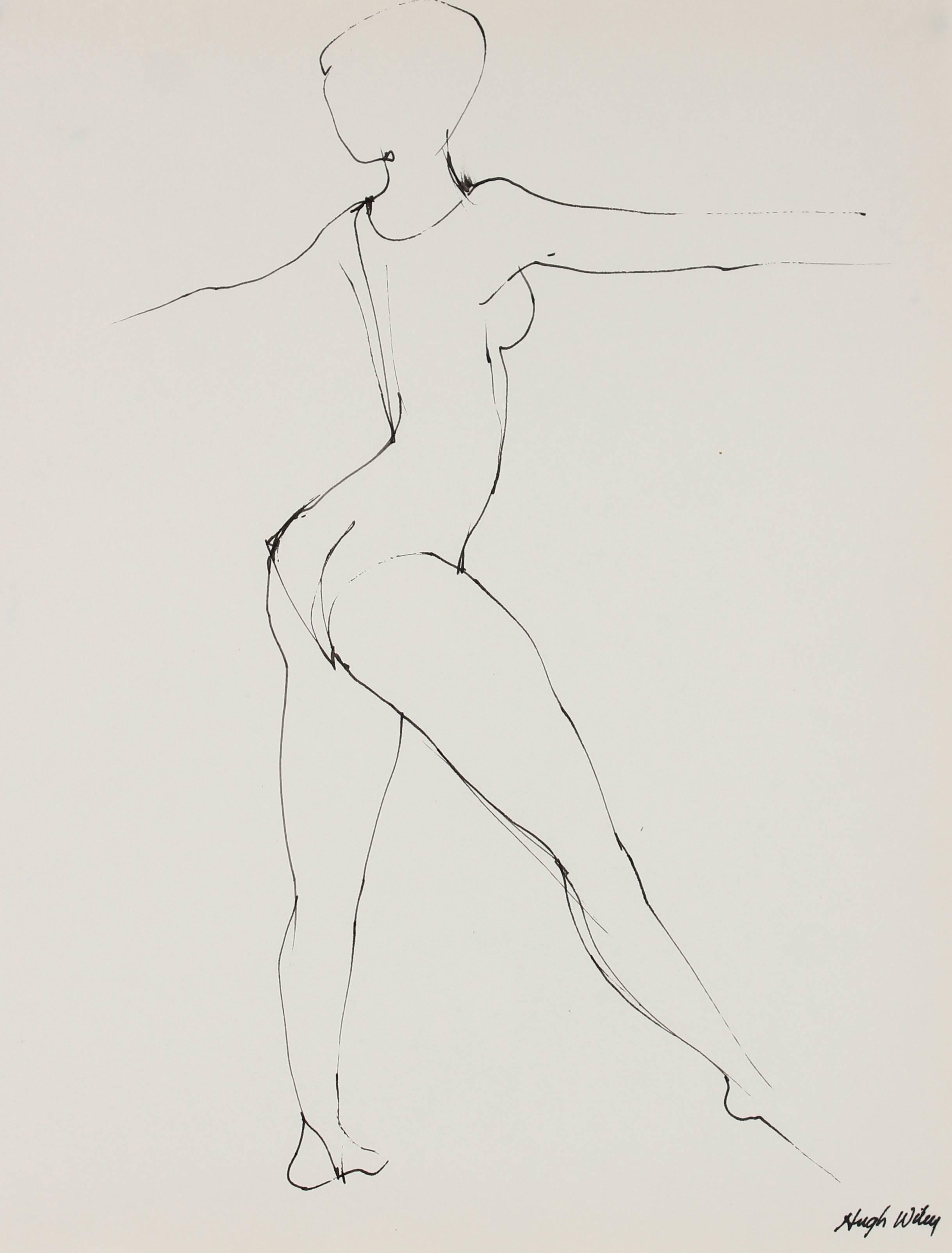 Hugh Wiley Figurative Art - Portrait of a Dancer in Ink, 1974