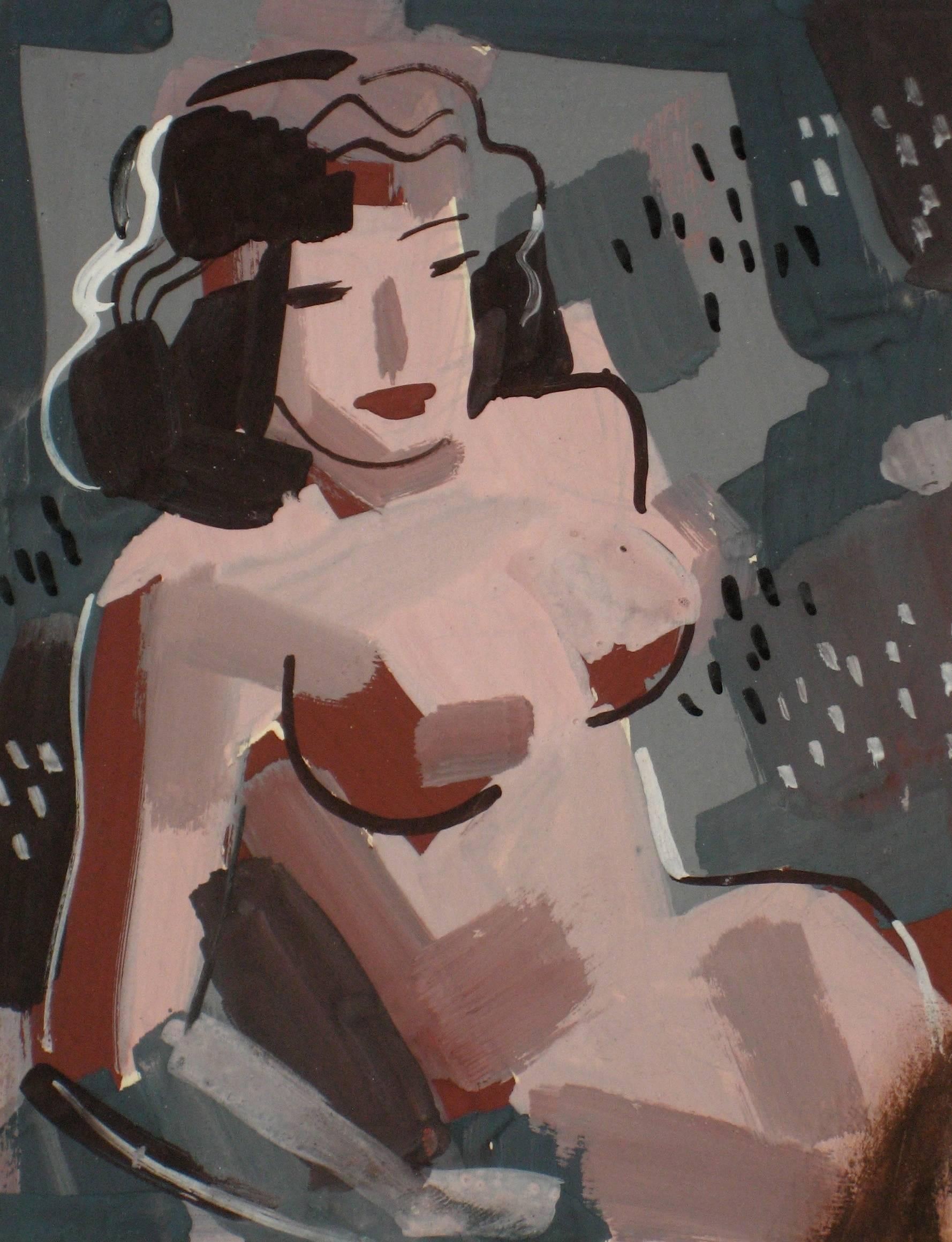 Forrest Hibbits Nude Painting - Female Nude in Gouache, Mid 20th Century Modern