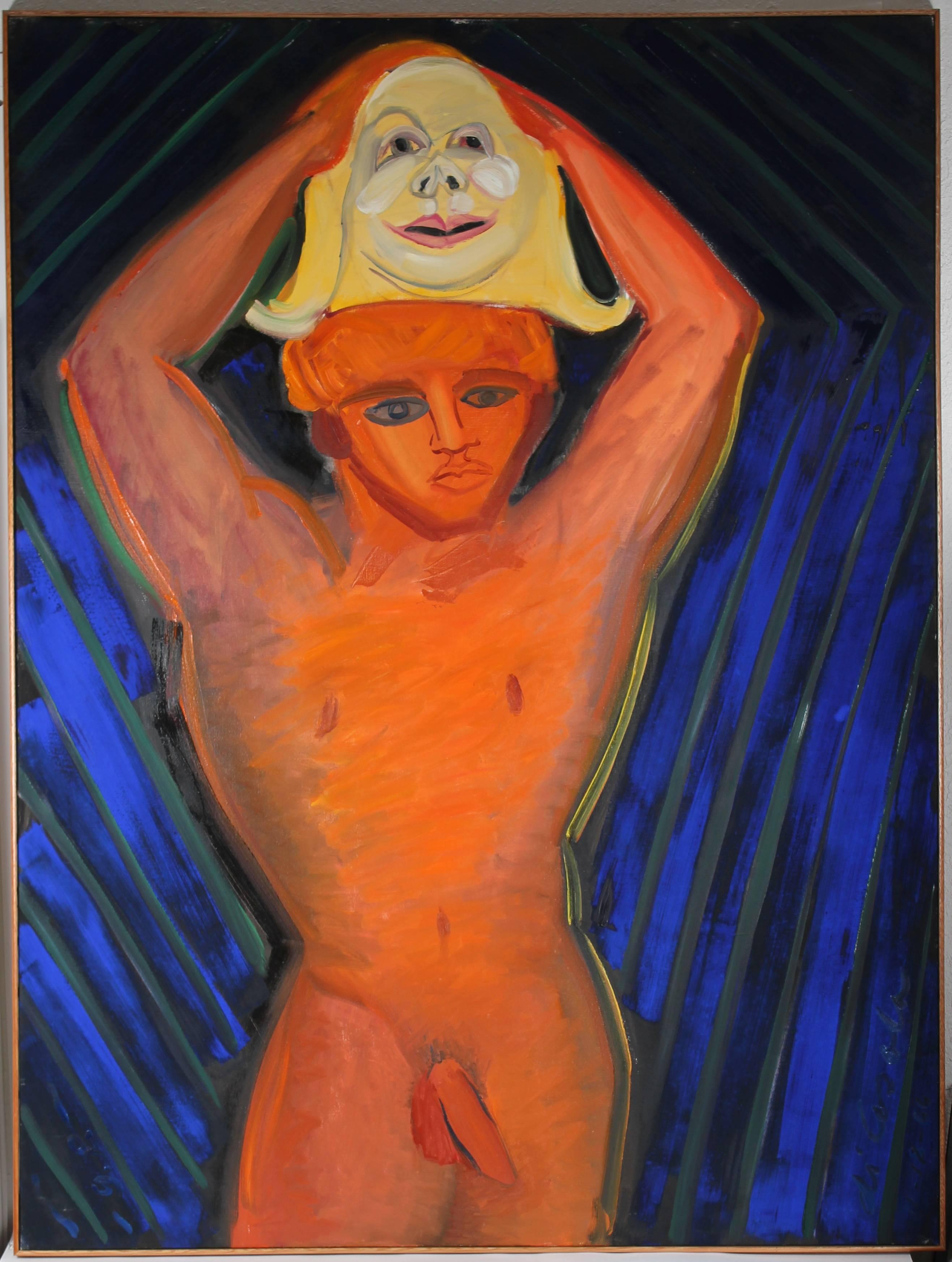 Michael di Cosola Nude Painting - Male Nude with Mask, Oil on Canvas, 1966