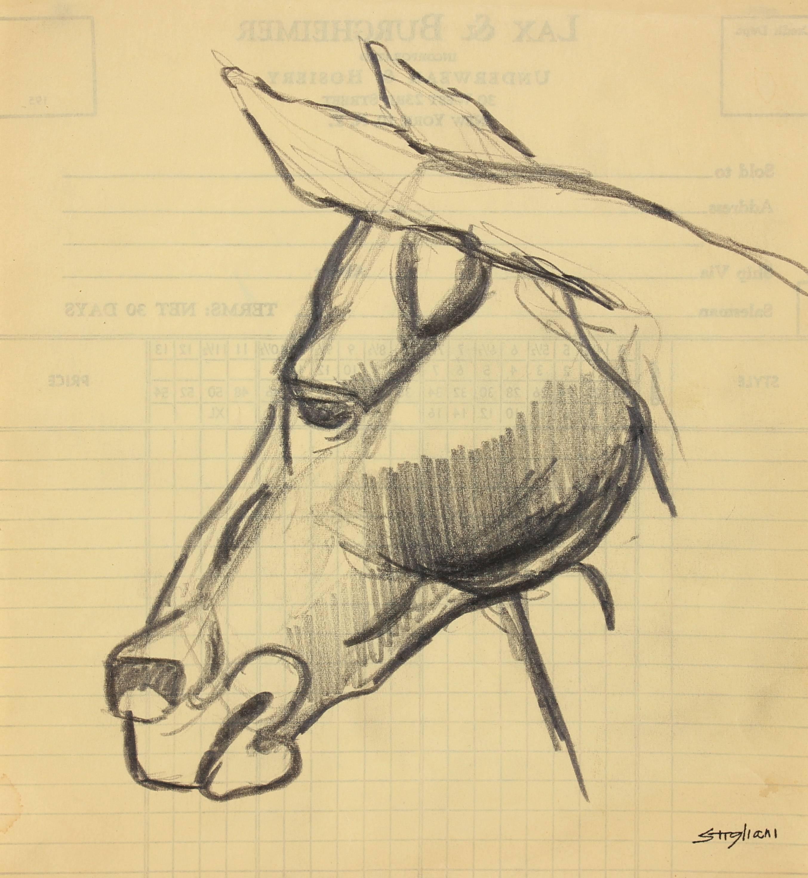 Pasquale Patrick Stigliani Animal Art - Sketch of a Horse, Graphite Drawing, Mid 20th Century