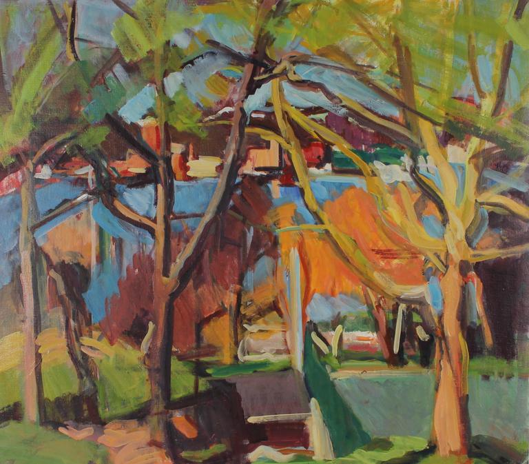Unknown Landscape Painting - City Through the Trees, Oil Painting Landscape, 20th Century