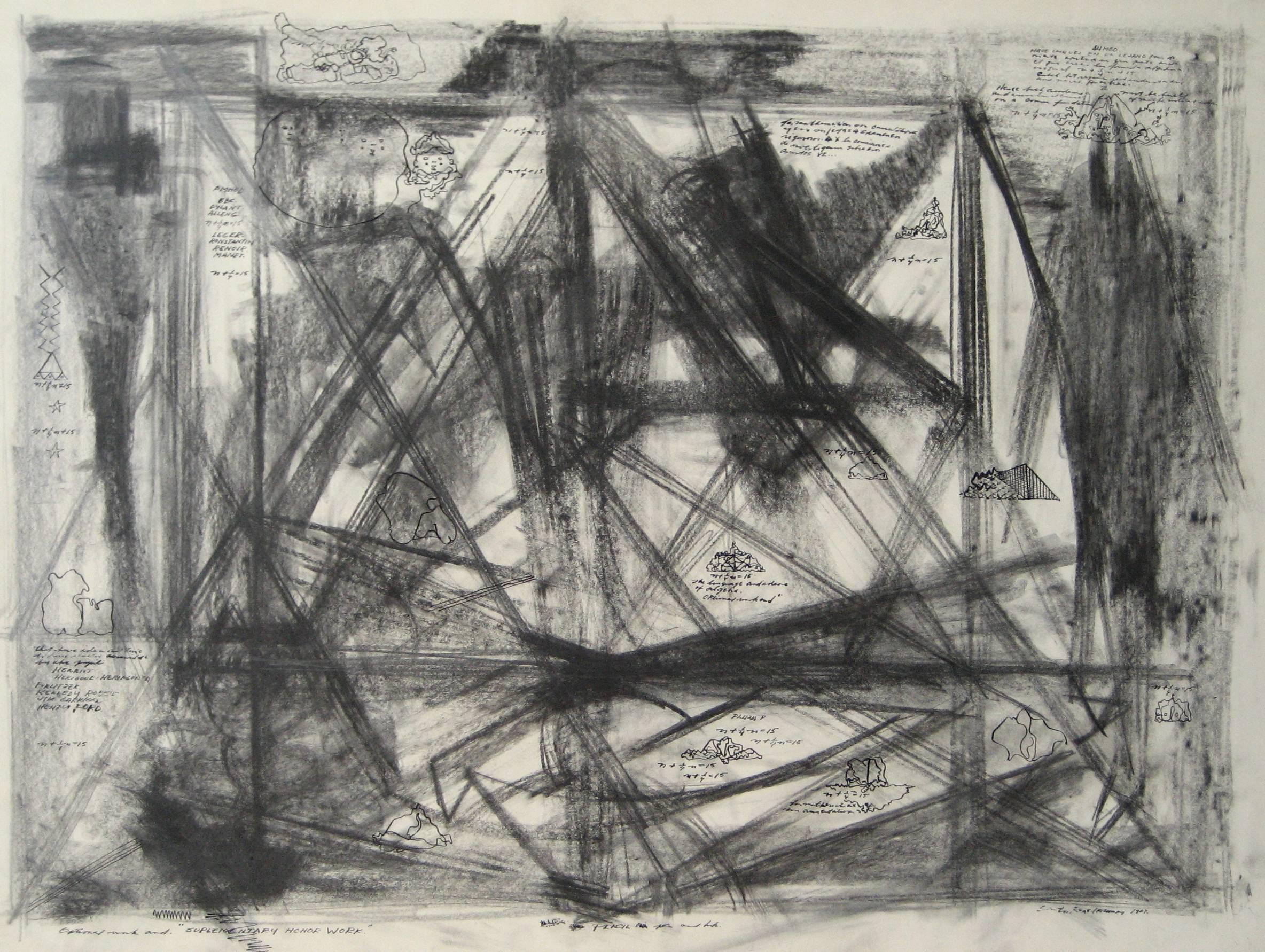 Santos Rene Irizarry Abstract Drawing - Monochromatic Modernist Abstract in Graphite, 1967