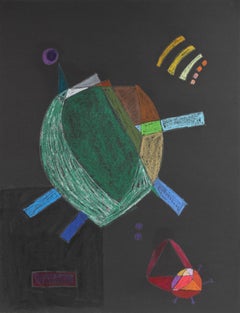 Surrealist Pastel Abstract on Black Paper, 1972