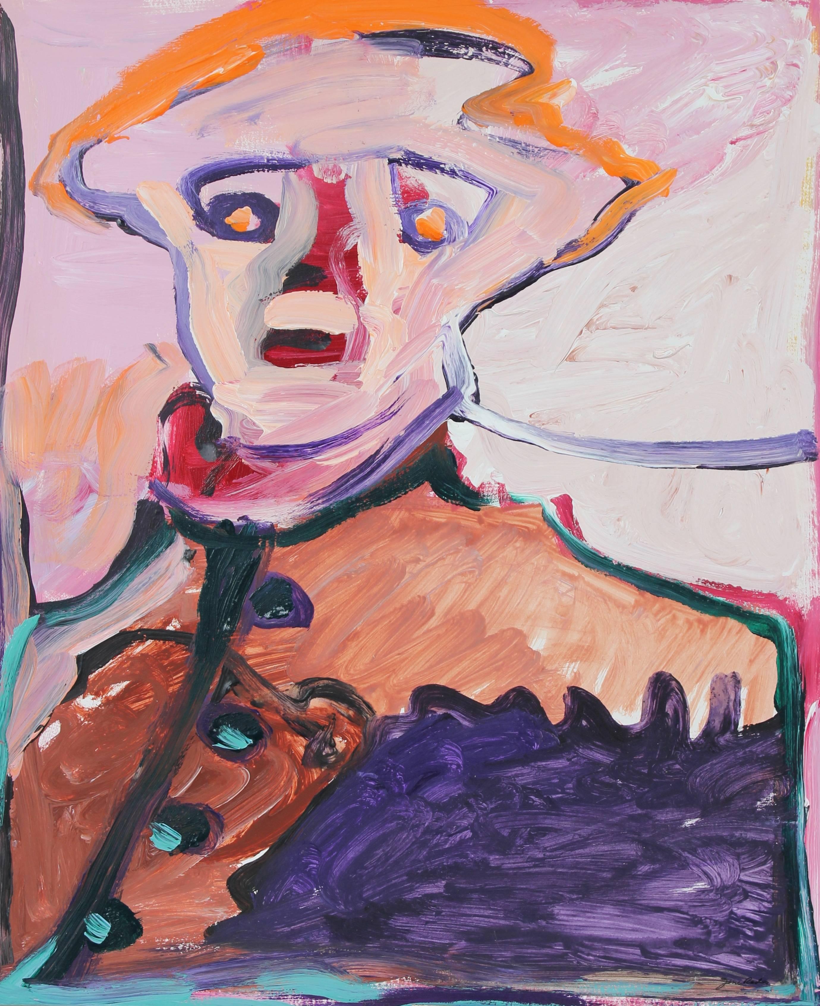 Jane Rades Portrait Painting - Bay Area Figurative Portrait in Purple, Acrylic Painting, 20th Century