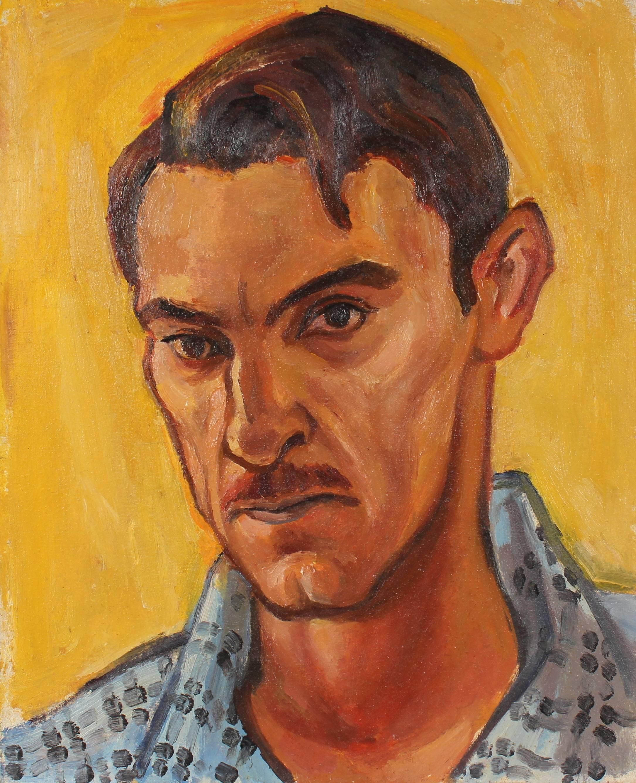 Gerald Wasserman Portrait Painting - Self Portrait in Yellow, Oil on Canvas, Mid Century