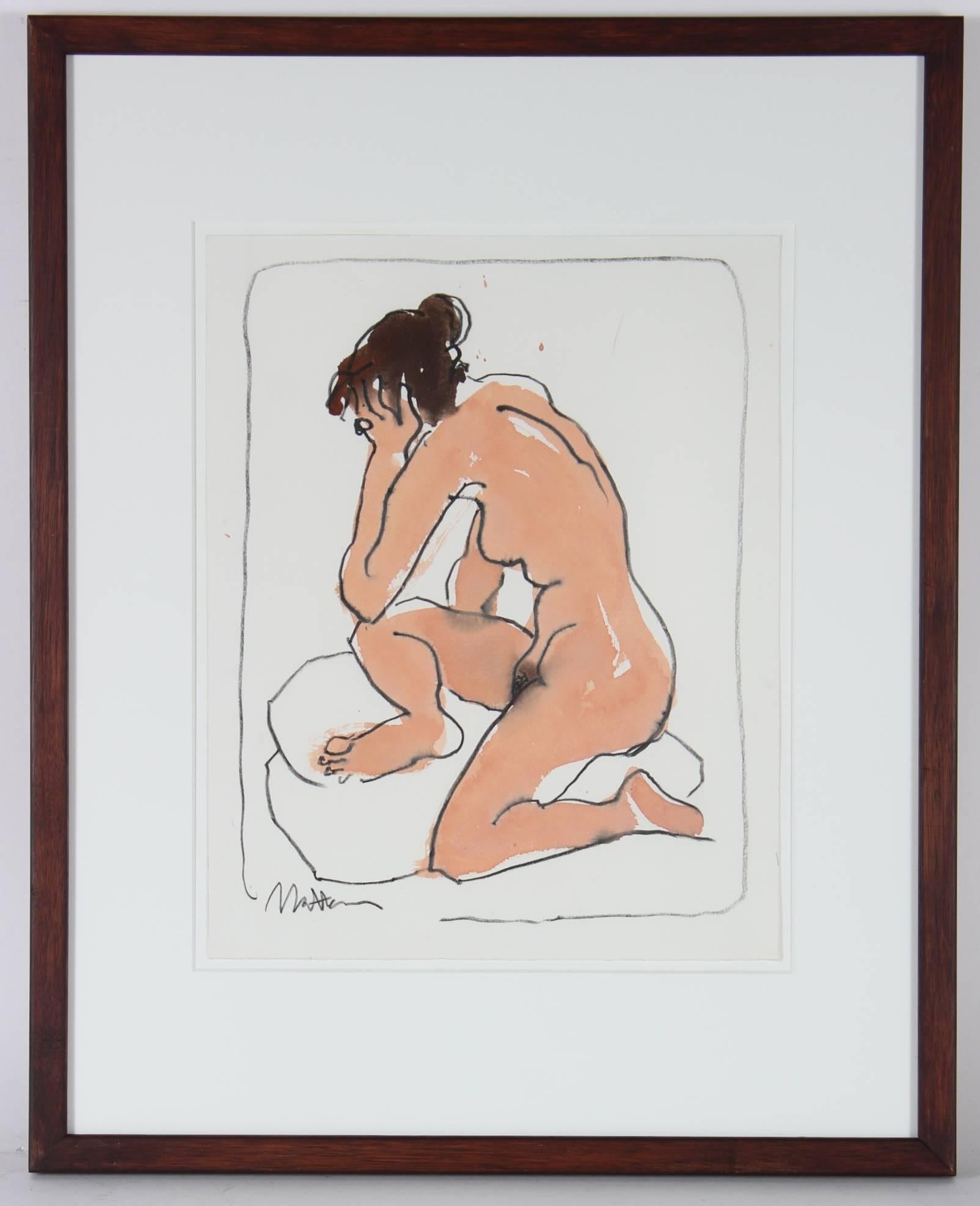 Modernist Nude Figure in Charcoal and Ink, 20th Century - Art by Rip Matteson