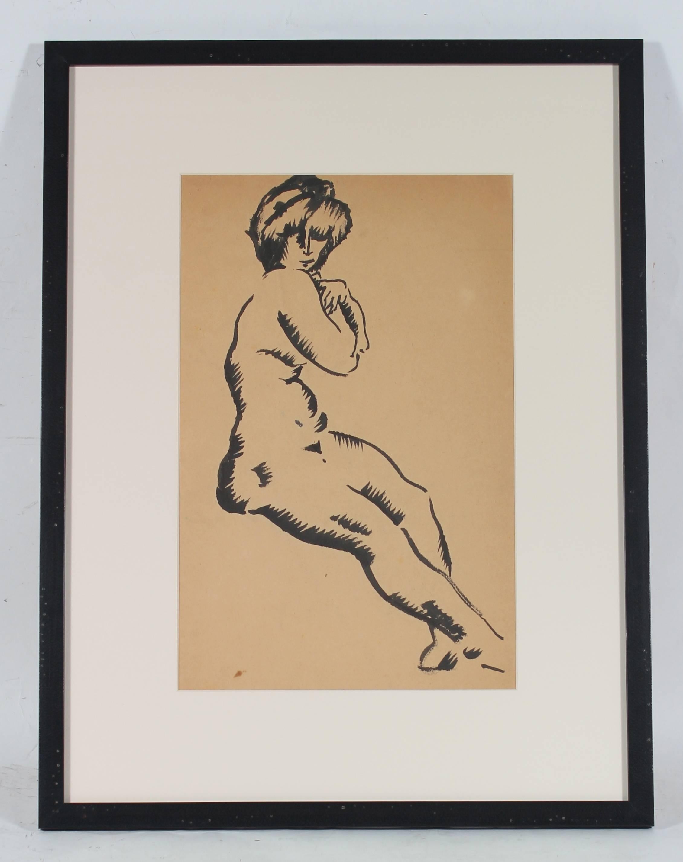 Unknown Figurative Art - Vienna Secessionist Nude in Ink, Circa Early 20th Century