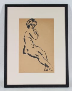 Vienna Secessionist Nude in Ink, Circa Early 20th Century