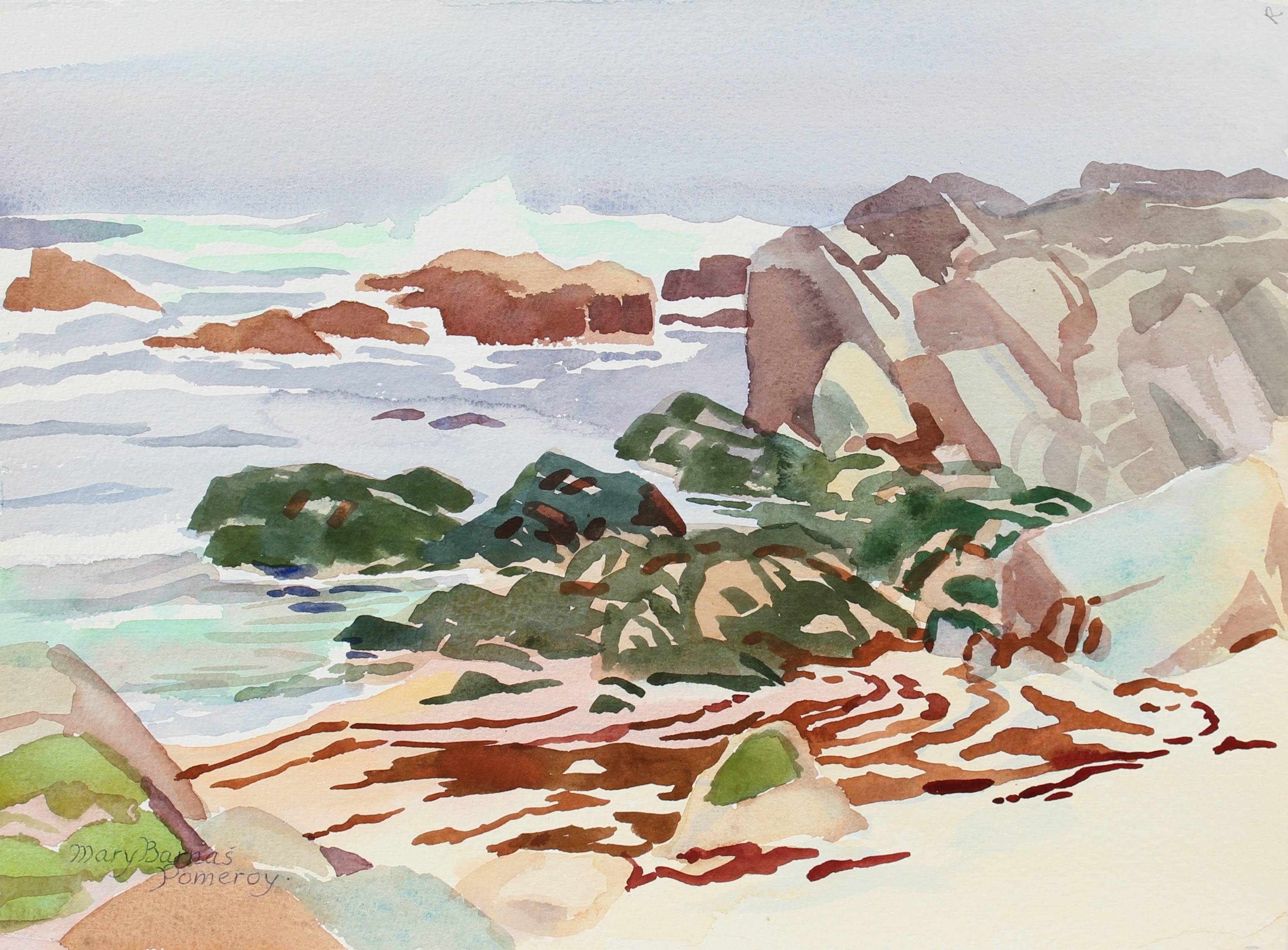 Mary Pomeroy Landscape Art - "Haze and Low Tide" California Seascape Watercolor, 1989