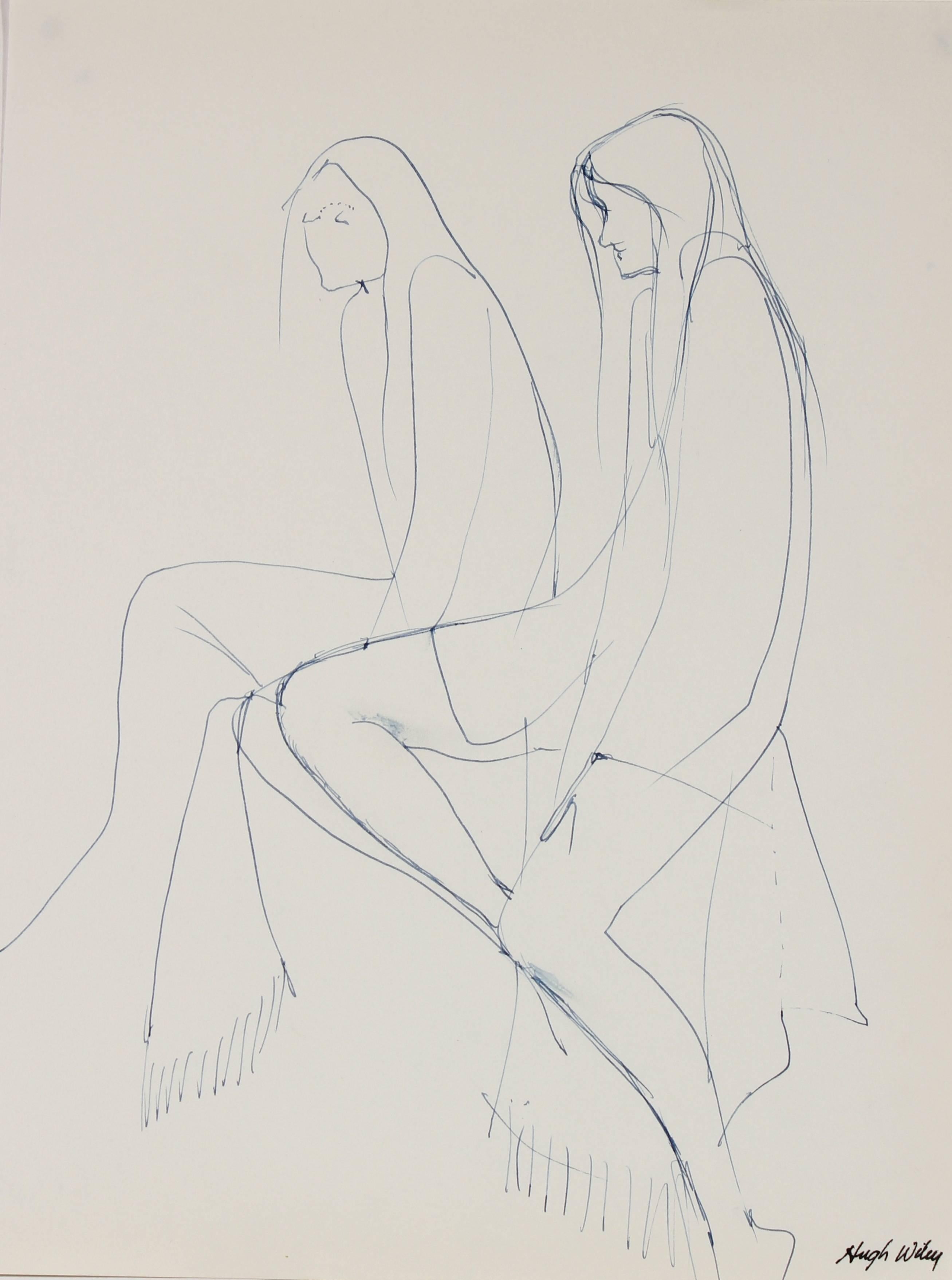 Hugh Wiley Figurative Art - Two Seated Figures