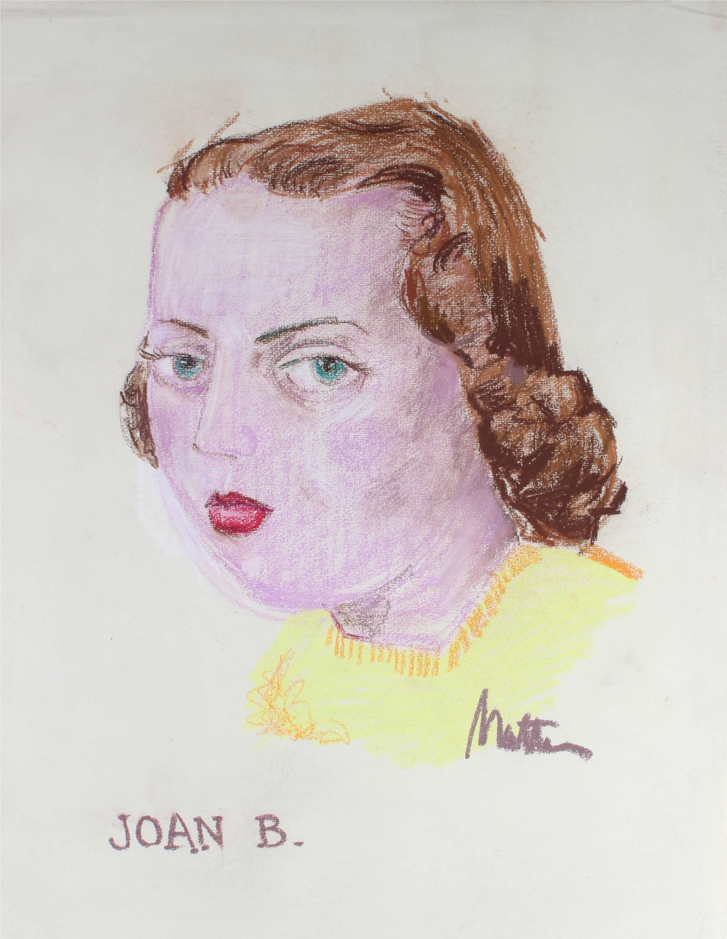 "Joan B." Portrait Illustration of Girl with Red Lipstick in Pastel, Circa 1945 - Art by Rip Matteson