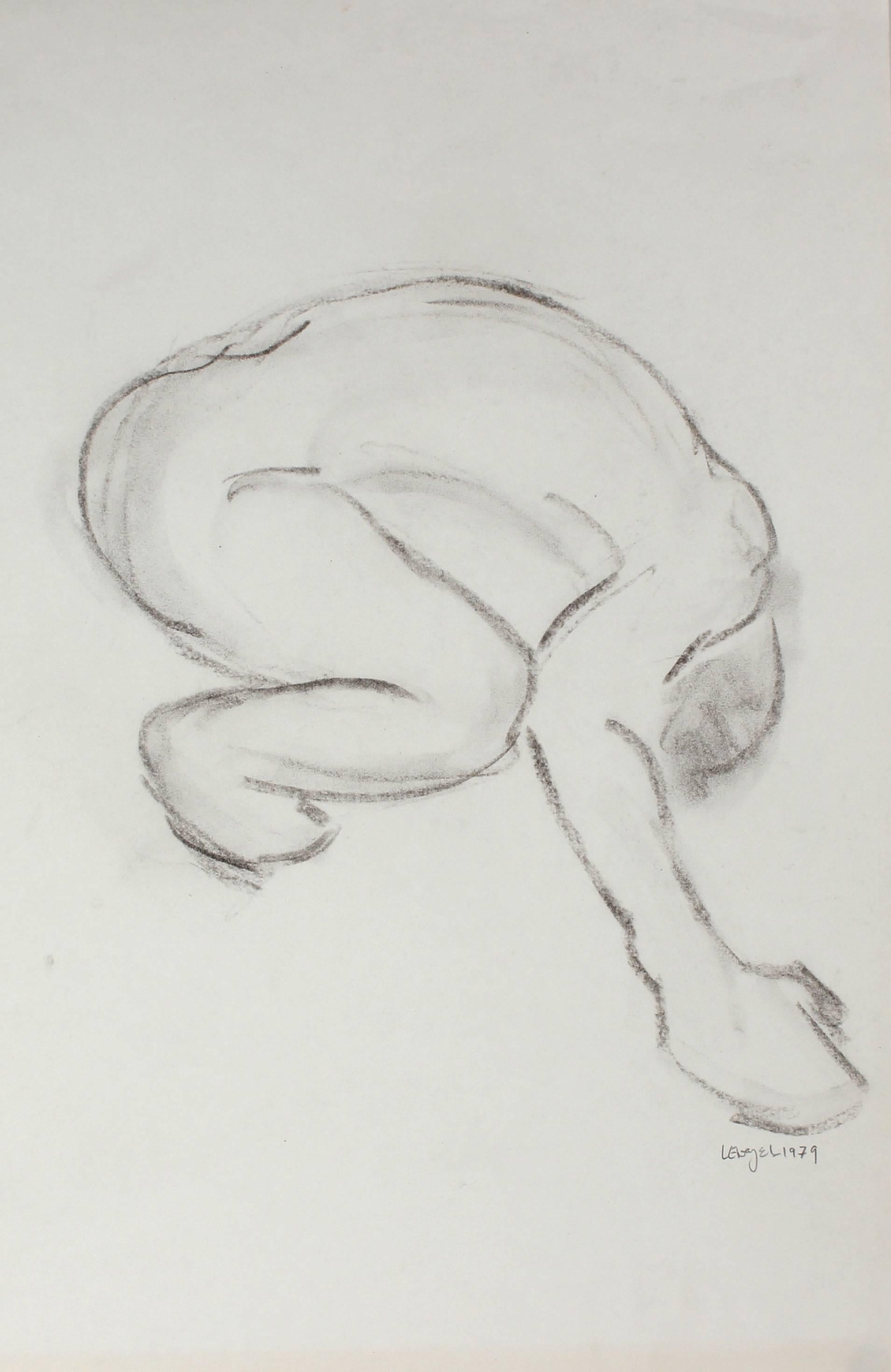 Crouching Monochromatic Figure in Charcoal, 1979