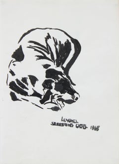"Sleeping Dog" Ink on Paper Drawing, 1968