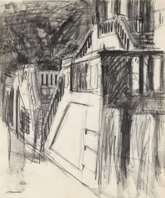 San Francisco Facade Staircase, Charcoal and Ink, Circa 1970s