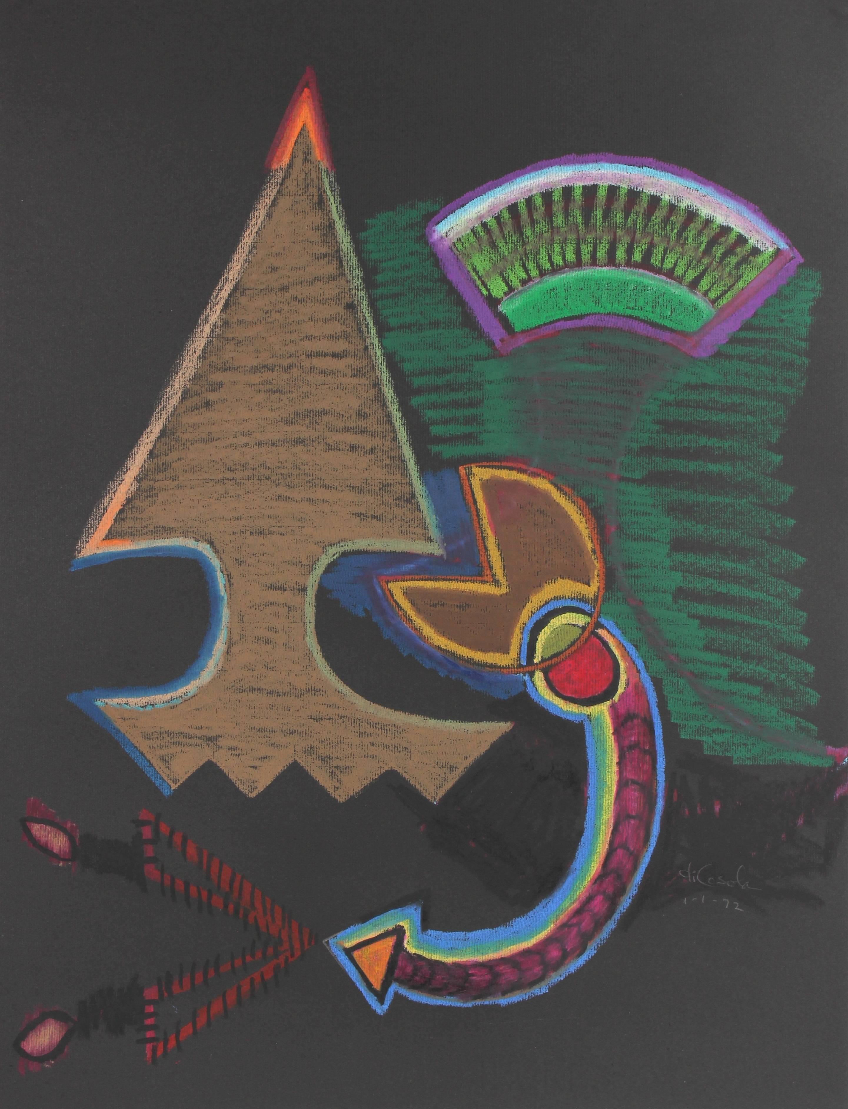 Michael di Cosola Abstract Drawing - Bright Pastel Abstract on Black, 1972