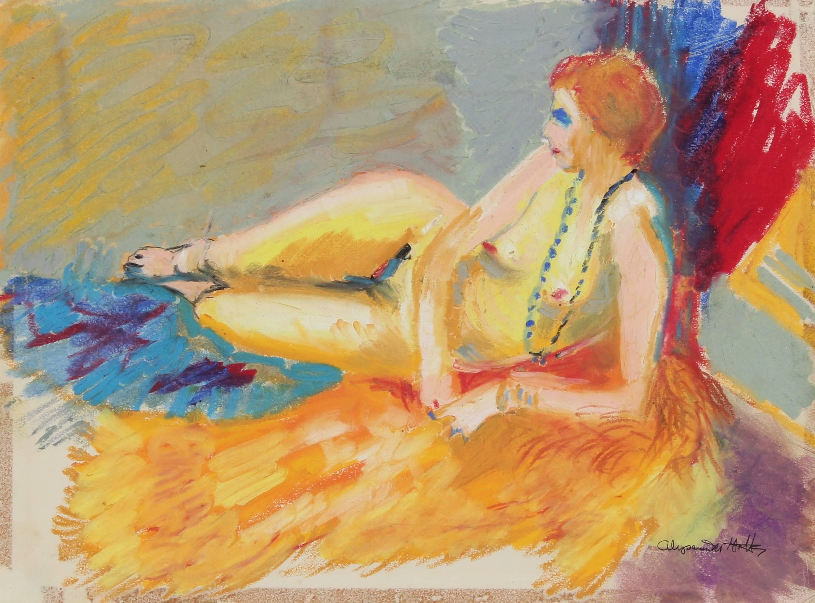 "Daphne" Bright Female Figure in Pastel, Circa 1960s