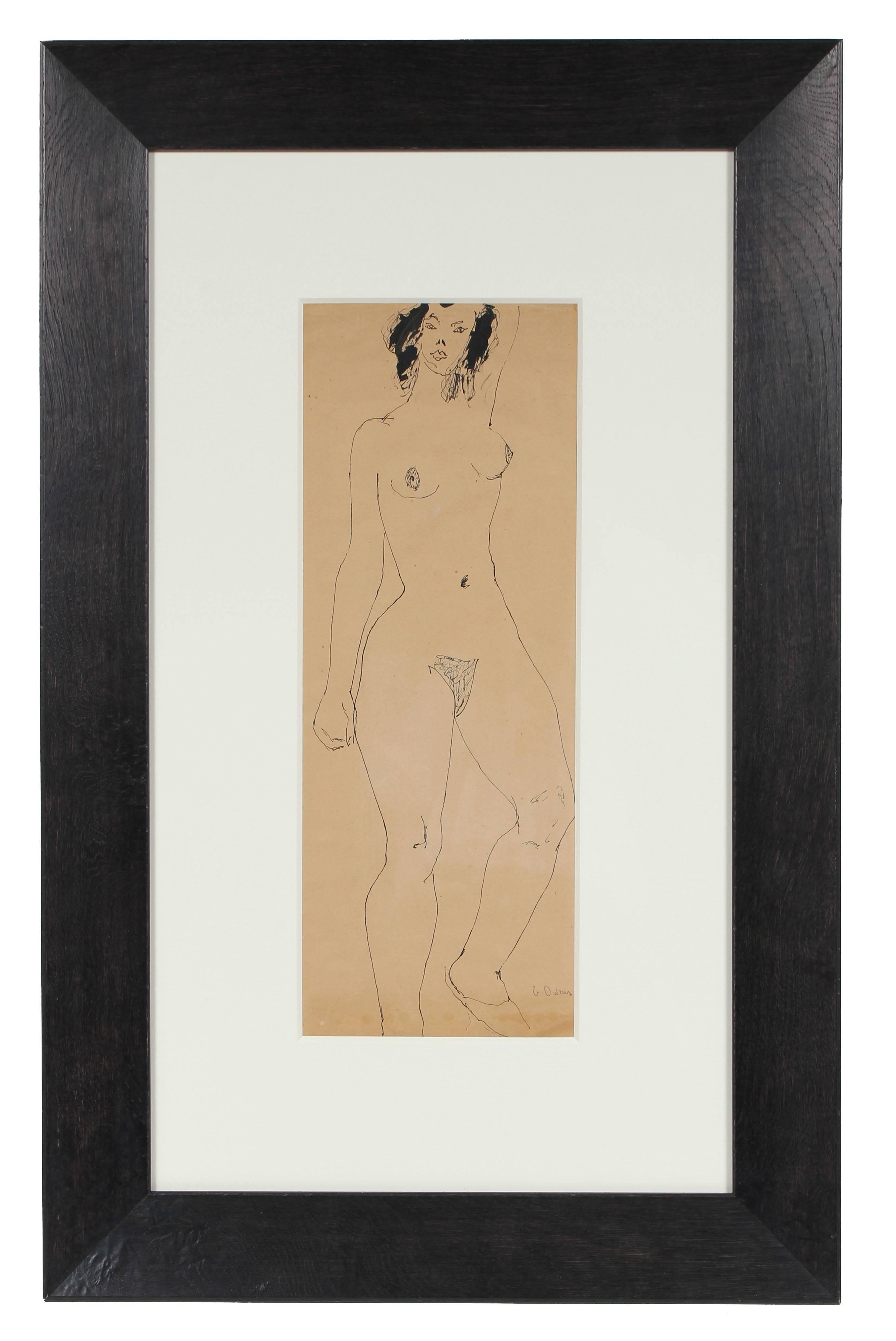 Georgette London Owens Nude - "Femme de Boul" French Figure Drawing in Ink, 1940s