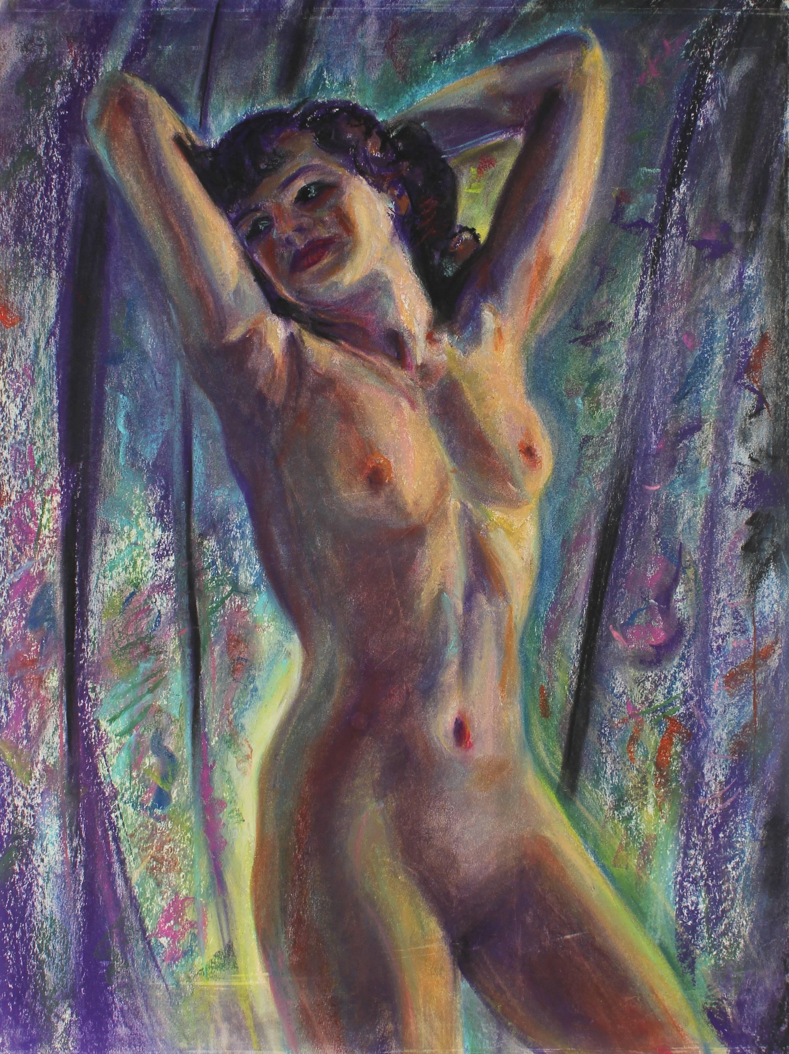 Backlit Nude Figure in Pastel, Circa 1940s - Art by Unknown