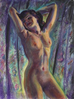 Backlit Nude Figure in Pastel, Circa 1940s