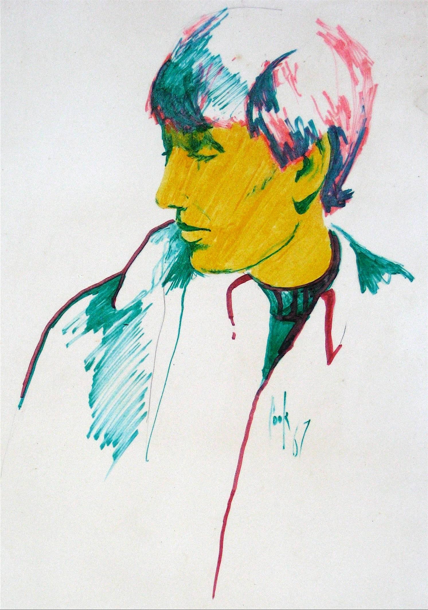 Portrait of a Man, Marker on Paper, 1967 - Art by Unknown