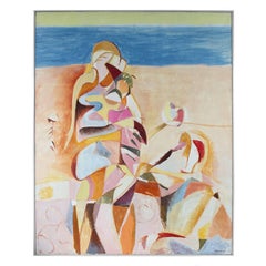Abstracted Figure on the Beach, Large Mid-Century Oil Painting 1