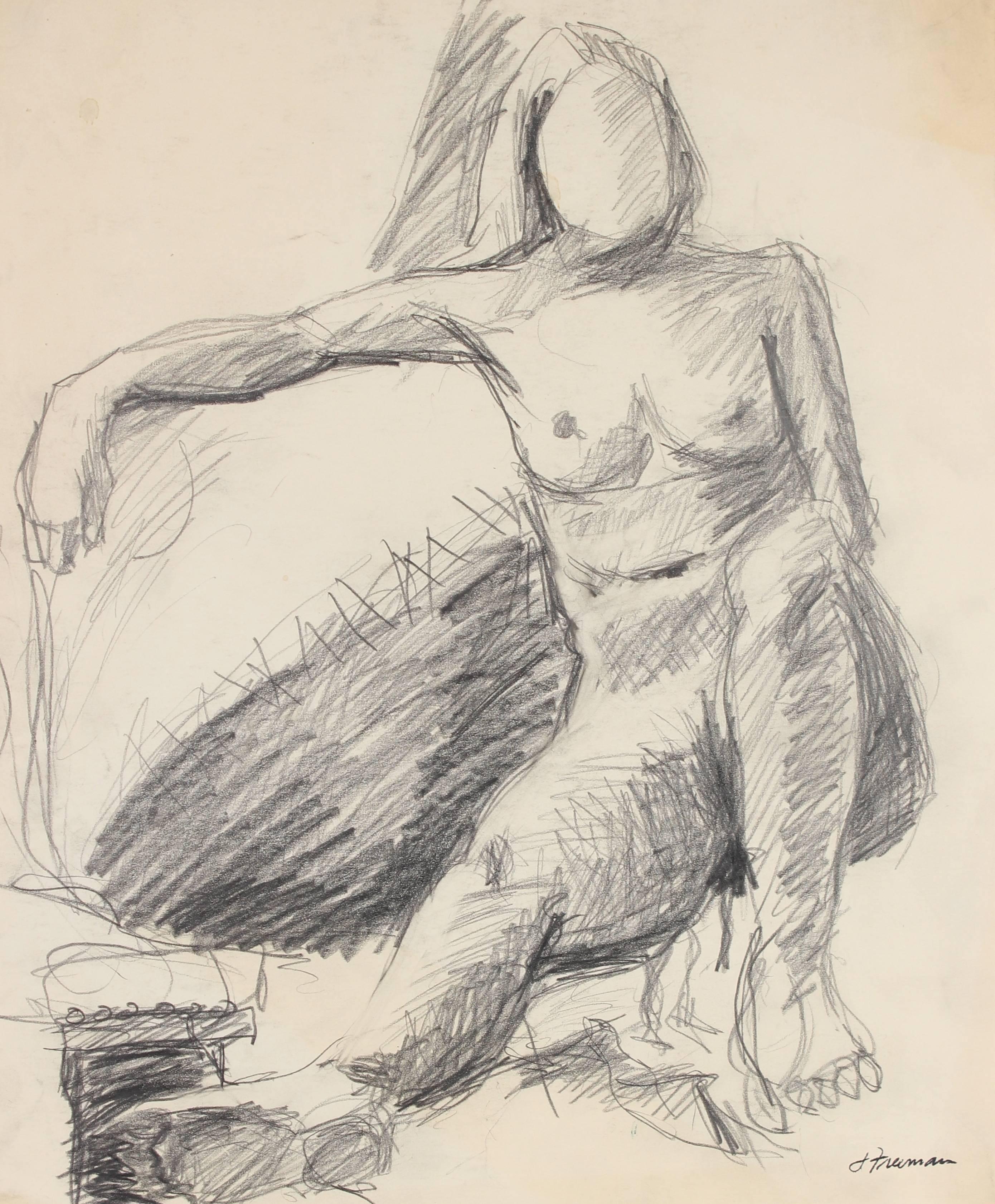 Modernist Figure Sketch in Graphite, Circa 1960