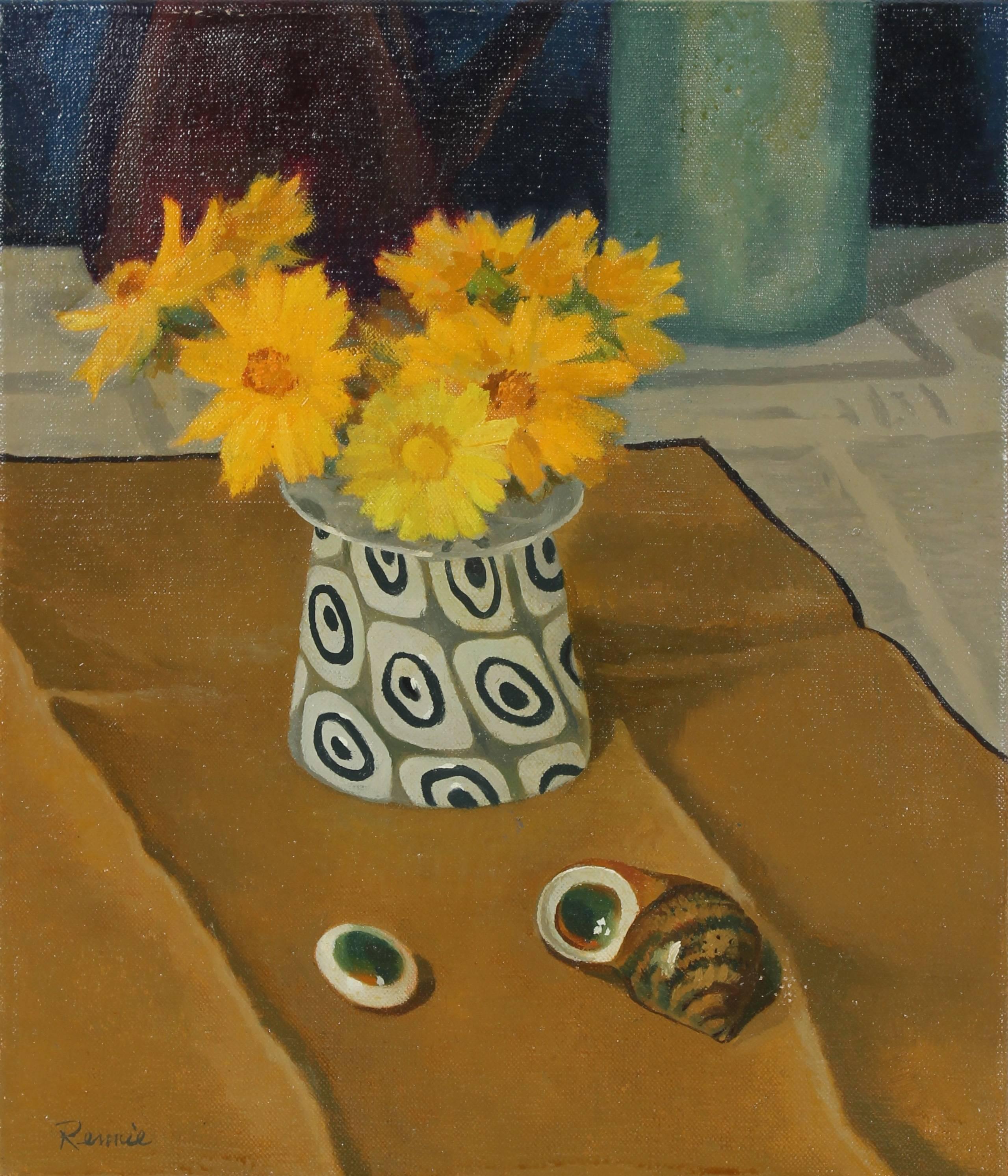 Helen Sewell Rennie Still-Life Painting - "Operculae" Still Life with Flowers, 1973
