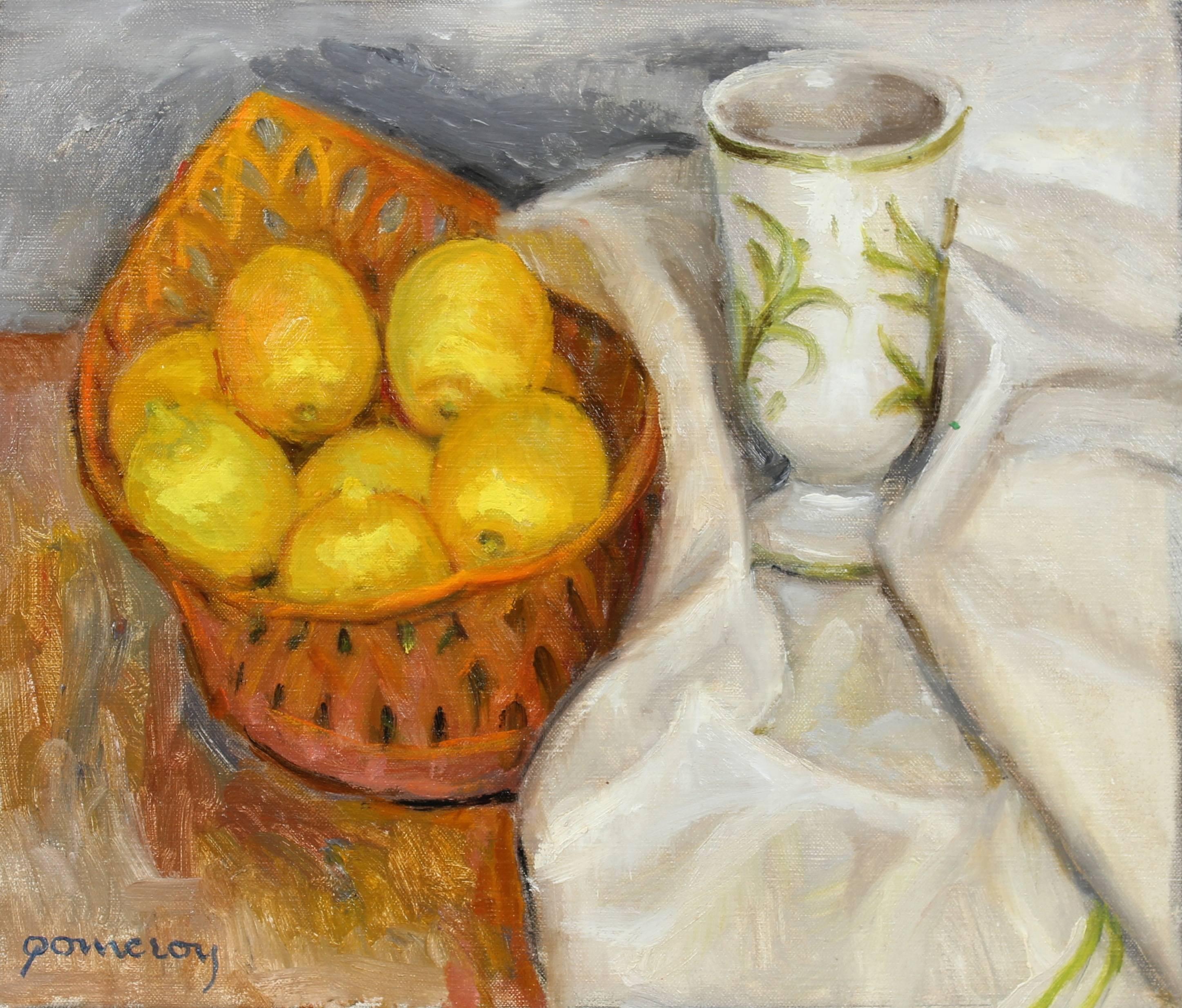 Frederick Pomeroy Still-Life Painting - Still Life with Lemons, Oil on Linen Painting, Mid 20th Century