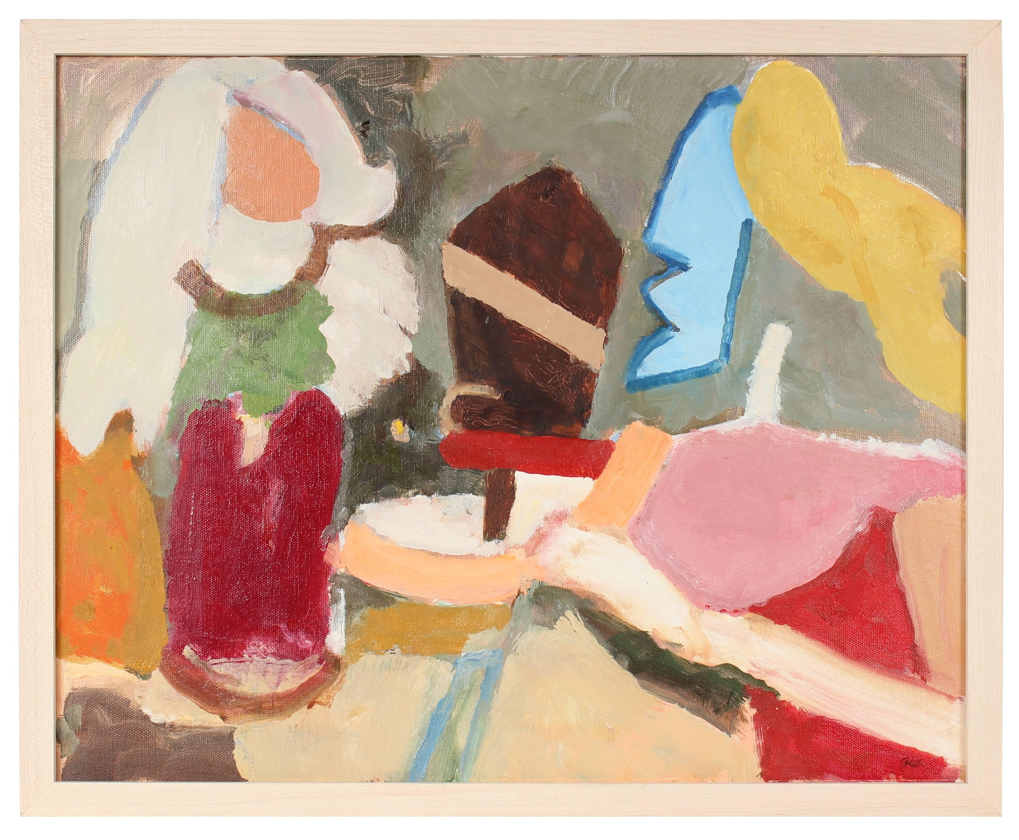 Gerald Wasserman Abstract Painting - Bright Abstracted Figures, Oil on Canvas, 20th Century