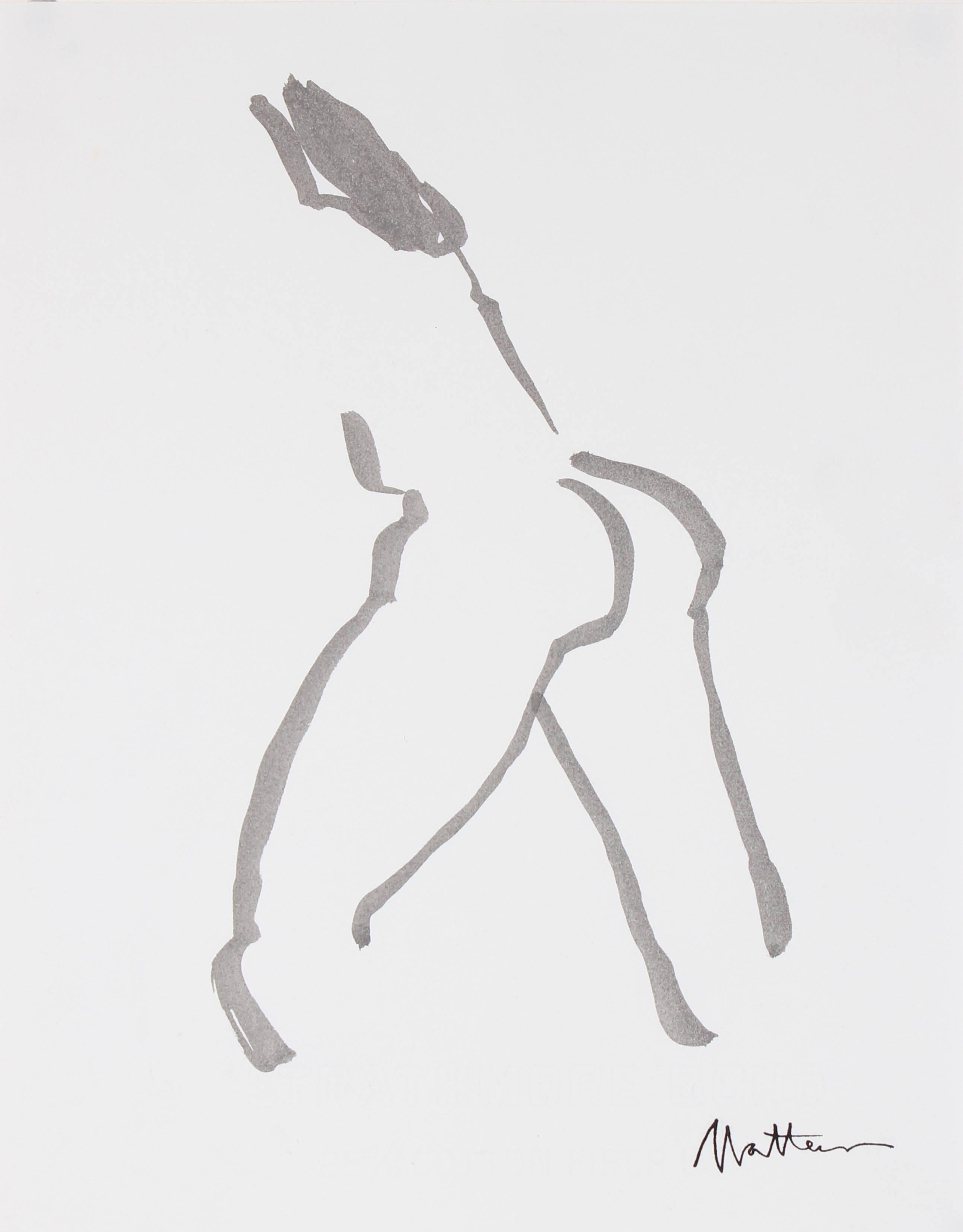 Rip Matteson Figurative Art - Modernist Figure in Ink, 20th Century