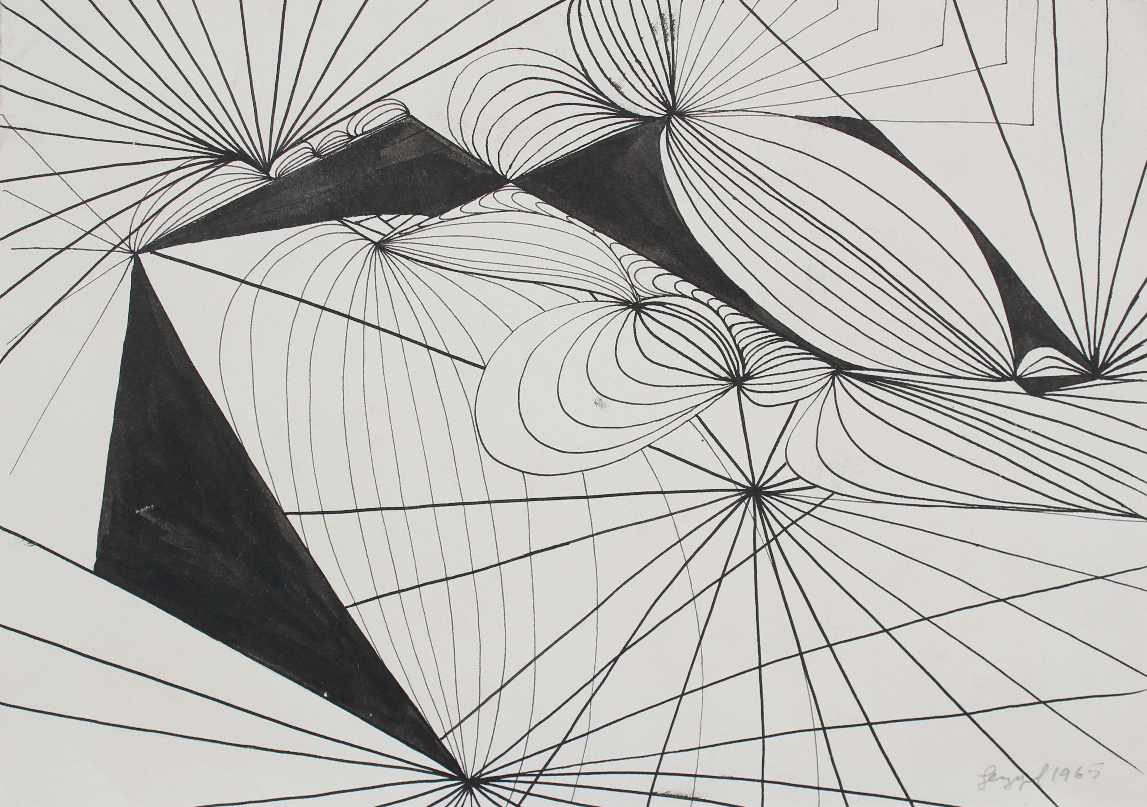 Laura Lengyel Abstract Drawing - Modernist Geometric Abstract in Ink, 1965