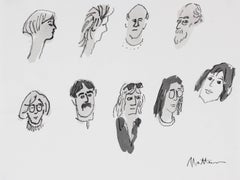 Monochromatic Portrait Studies of Various People in Ink & Charcoal, 20th Century