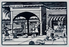 Palo Alto Train Station, Linocut Print, 1940s