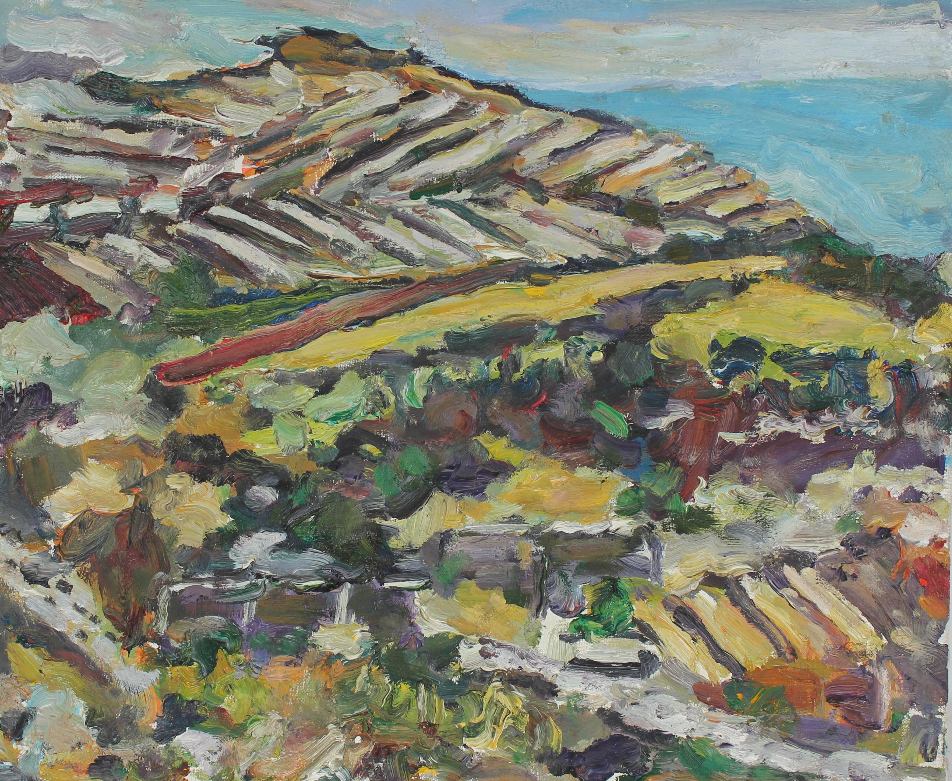 Jack Freeman Landscape Painting - "Yellow Field" San Francisco Cityscape, 2004