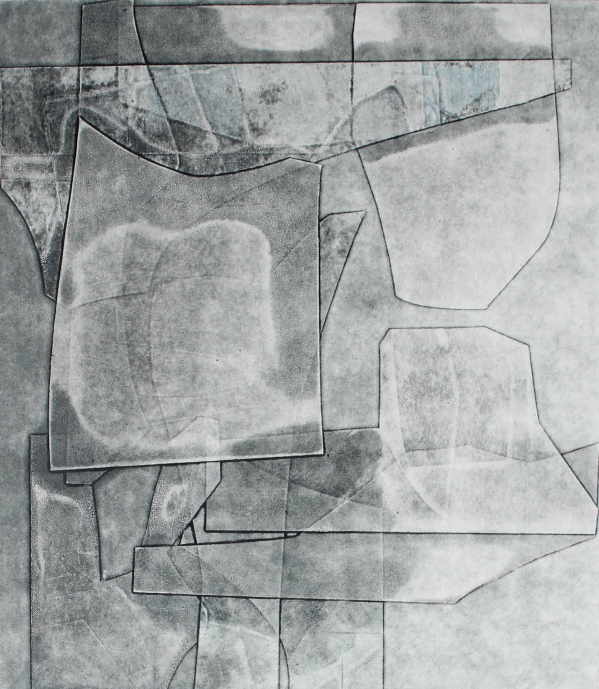 Rob Delamater Abstract Print - "Codex" Abstract Monotype in Gray, 2015