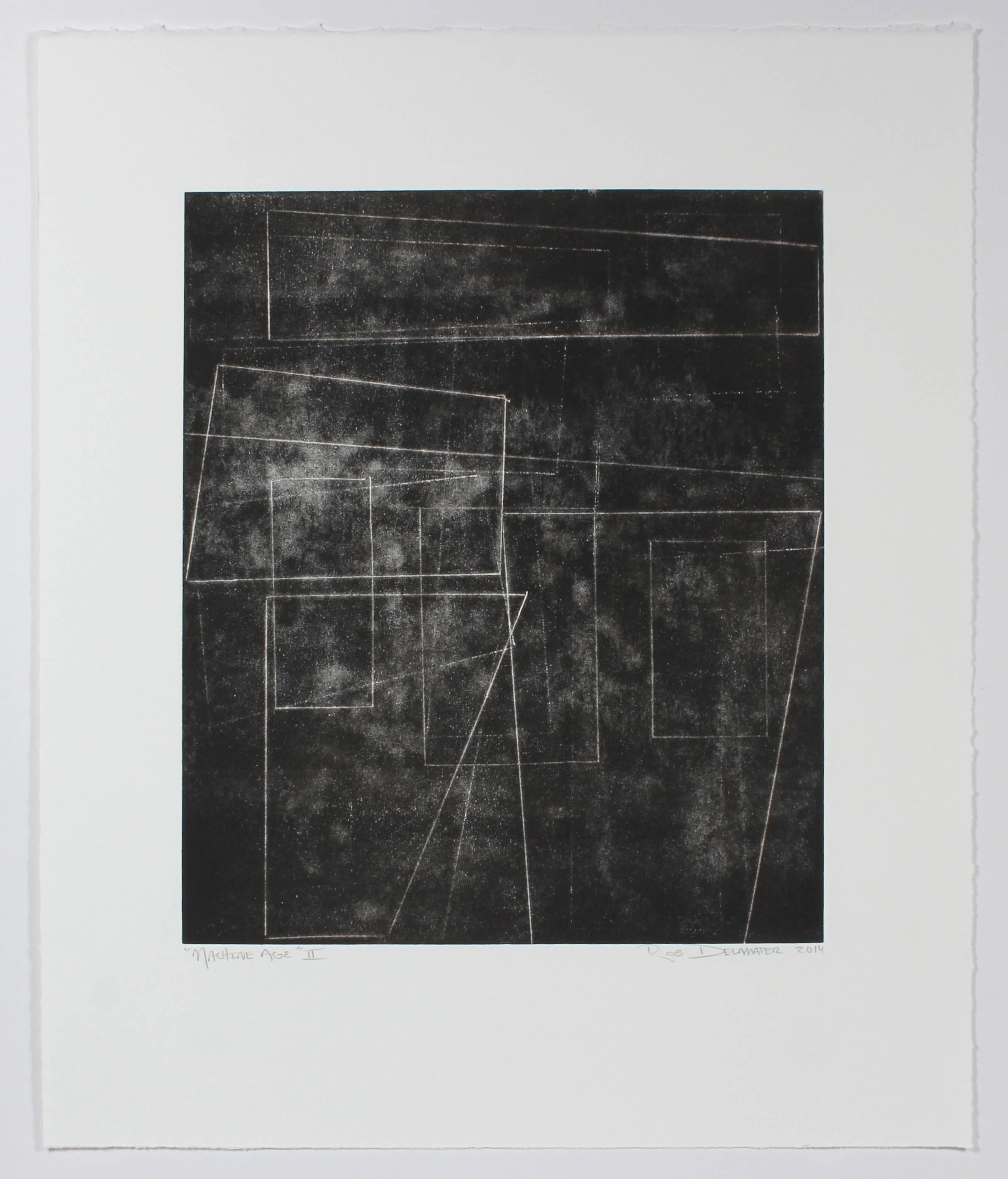 This 2014 monotype on paper abstract in black and white entitled 