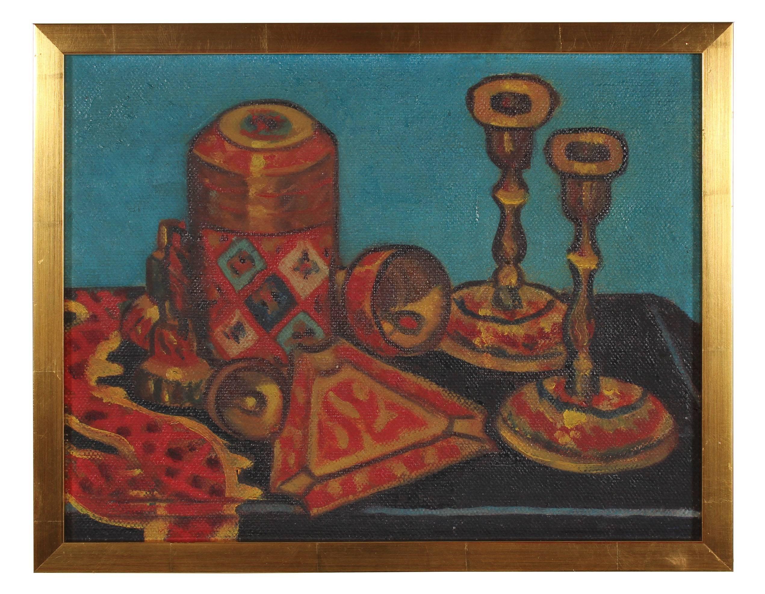 Pasquale Patrick Stigliani Still-Life Painting - "Still Life with Candle Sticks" Oil Painting, Mid 20th Century