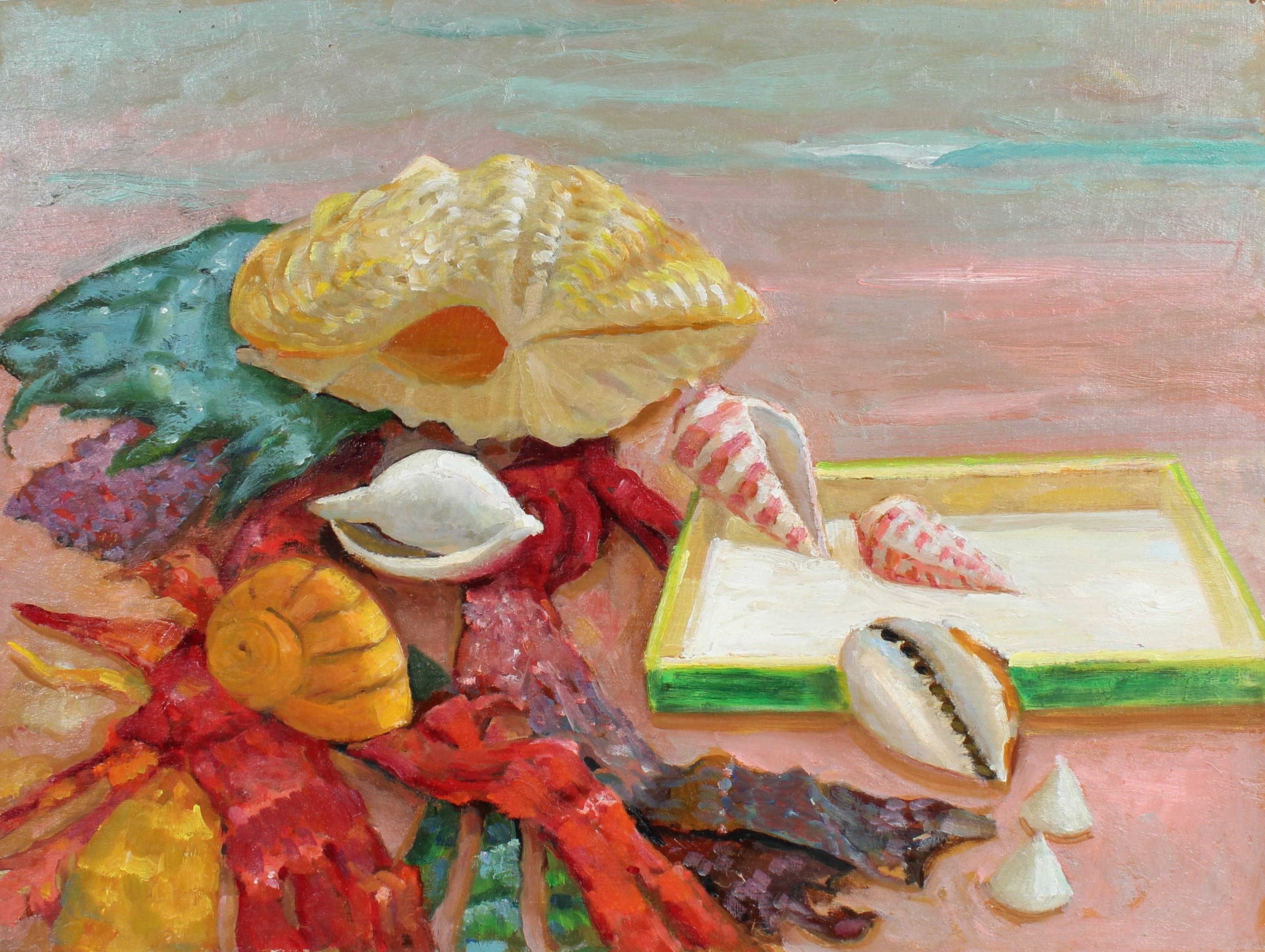 Frederick Pomeroy Still-Life Painting - Still Life with Seashells, Oil on Masonite Painting, 20th Century