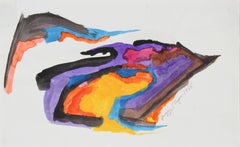 "Aspen", Colorful Watercolor and Ink Abstract in Rainbow, 1965
