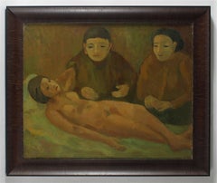 "Women with Nude" Early Expressionist Oil Painting, 1929