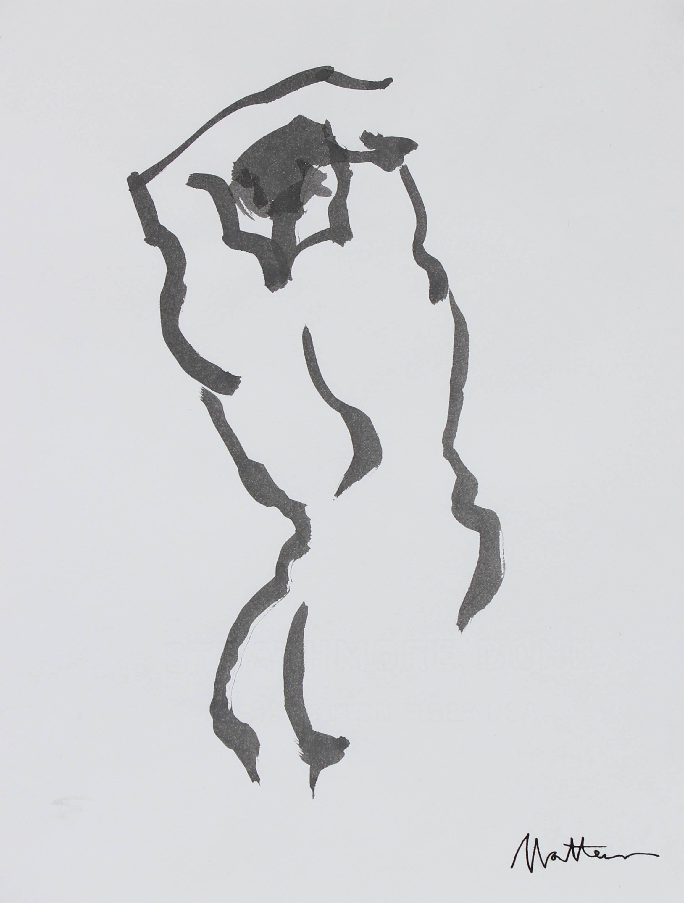 Rip Matteson Figurative Art - Minimal Monochromatic Ink Figure, Late 20th Century