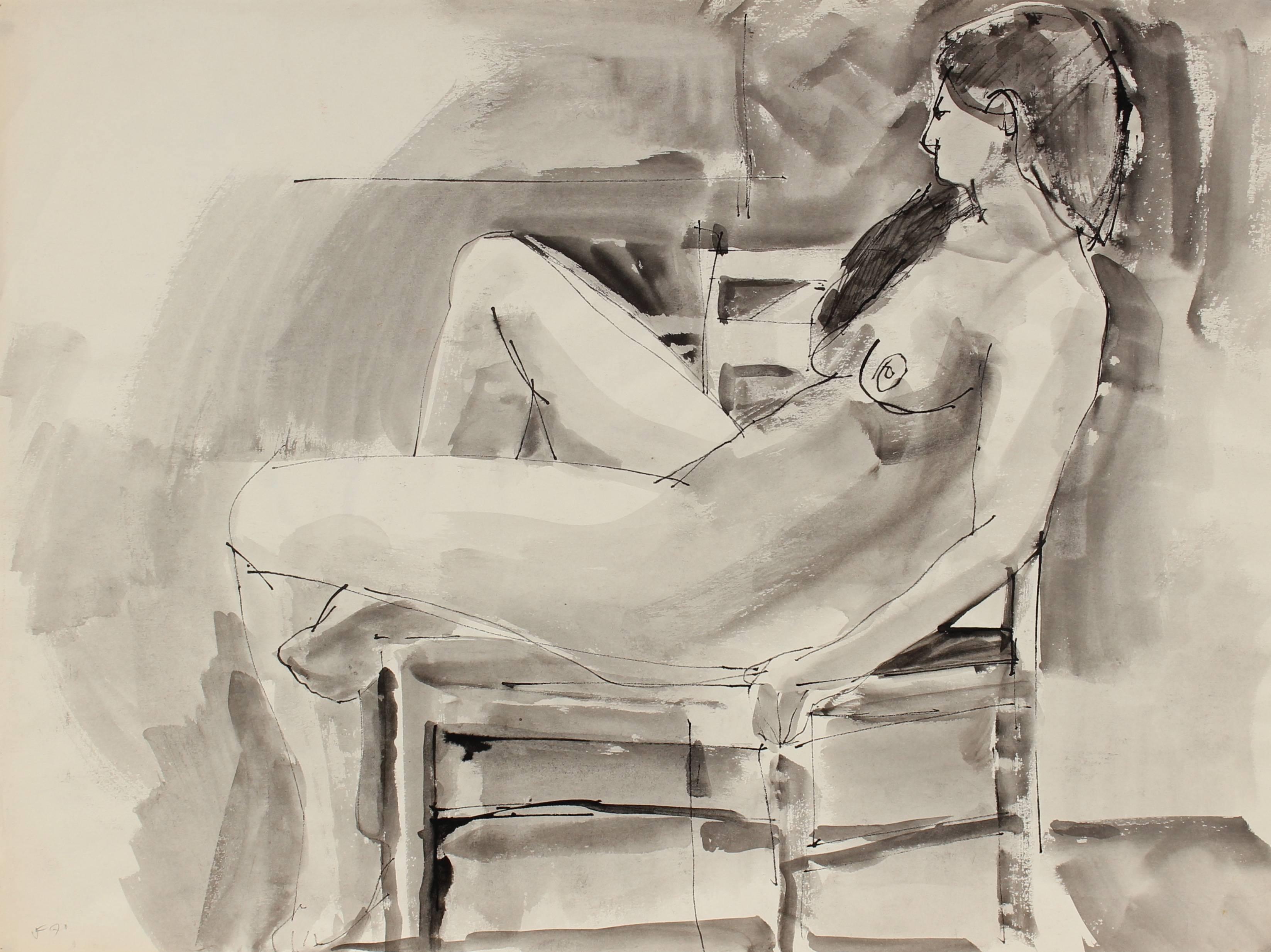 Jack Freeman Nude - Bay Area Figurative Study in Ink, 1970