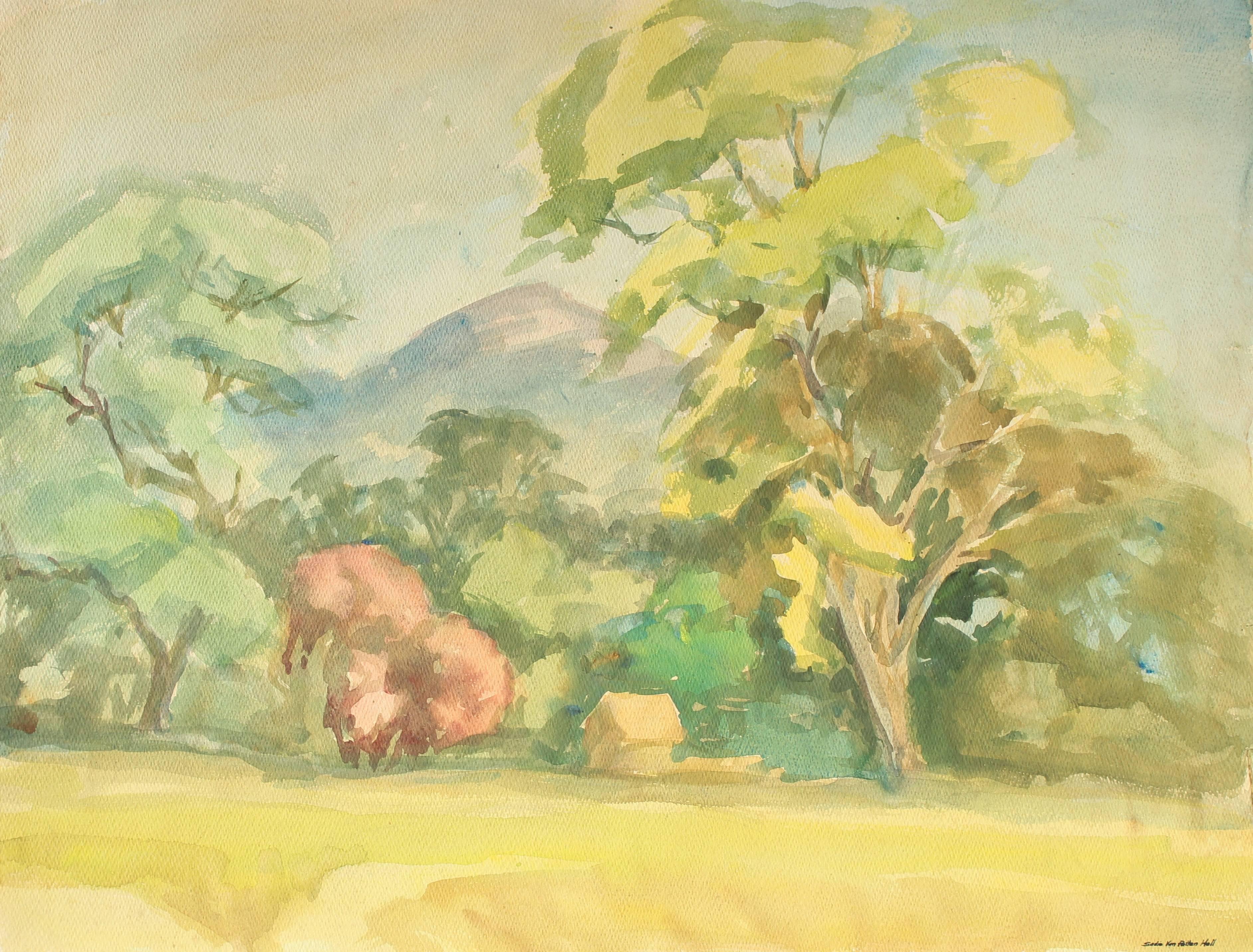Sadie Van Patten Hall Landscape Art - California Landscape in Watercolor, Mid 20th Century