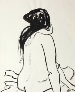 Female Figure in Black Ink, 20th Century, Framed