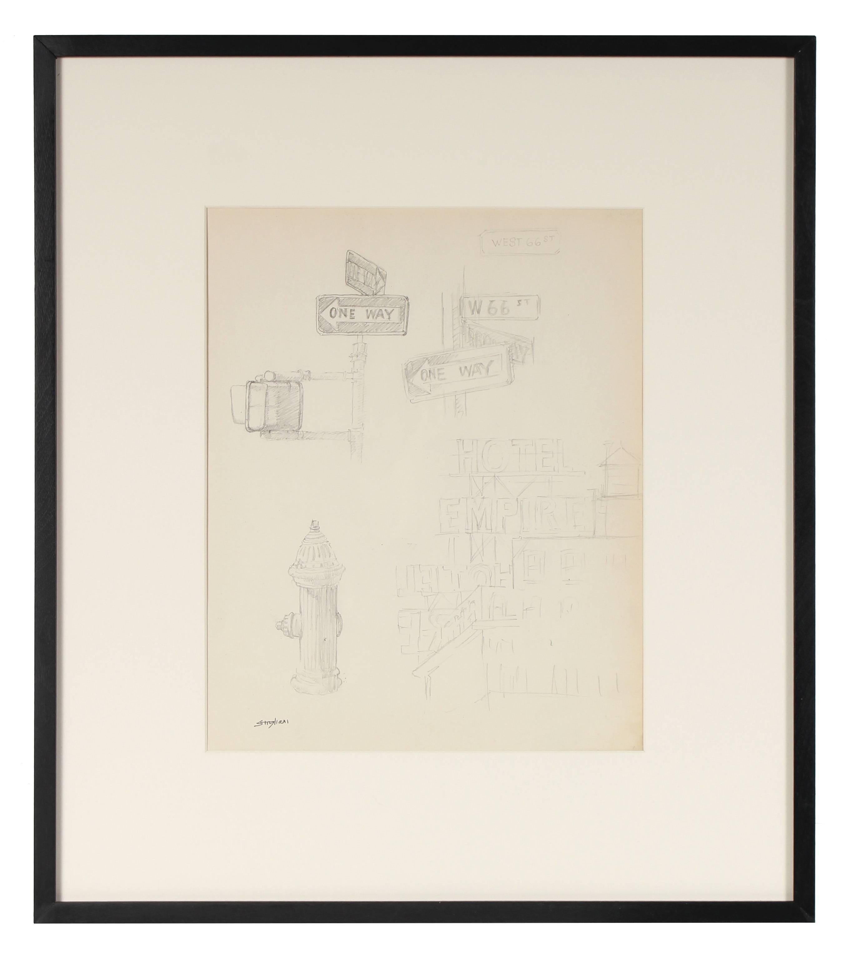 Upper West Side, New York Vignette, Framed Graphite Drawing, Mid Century - Art by Pasquale Patrick Stigliani