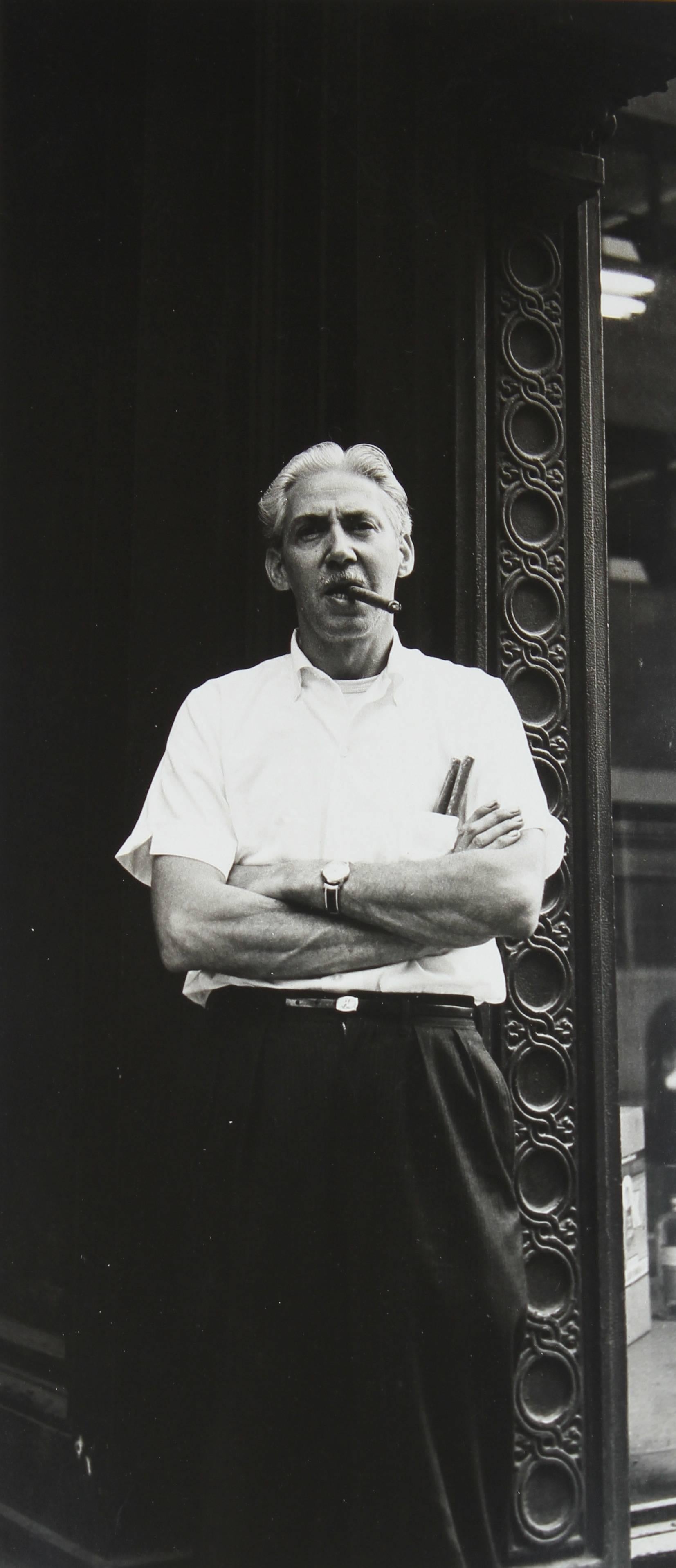 Roger A. Bigger Portrait Photograph - Portrait of a Man with Cigar, Framed Black and White Photograph, Mid Century